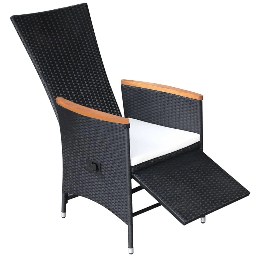 2er Set Rattan-Liegestühle Schwarz 58x62x108 cm mit Echtholz-Armlehnen