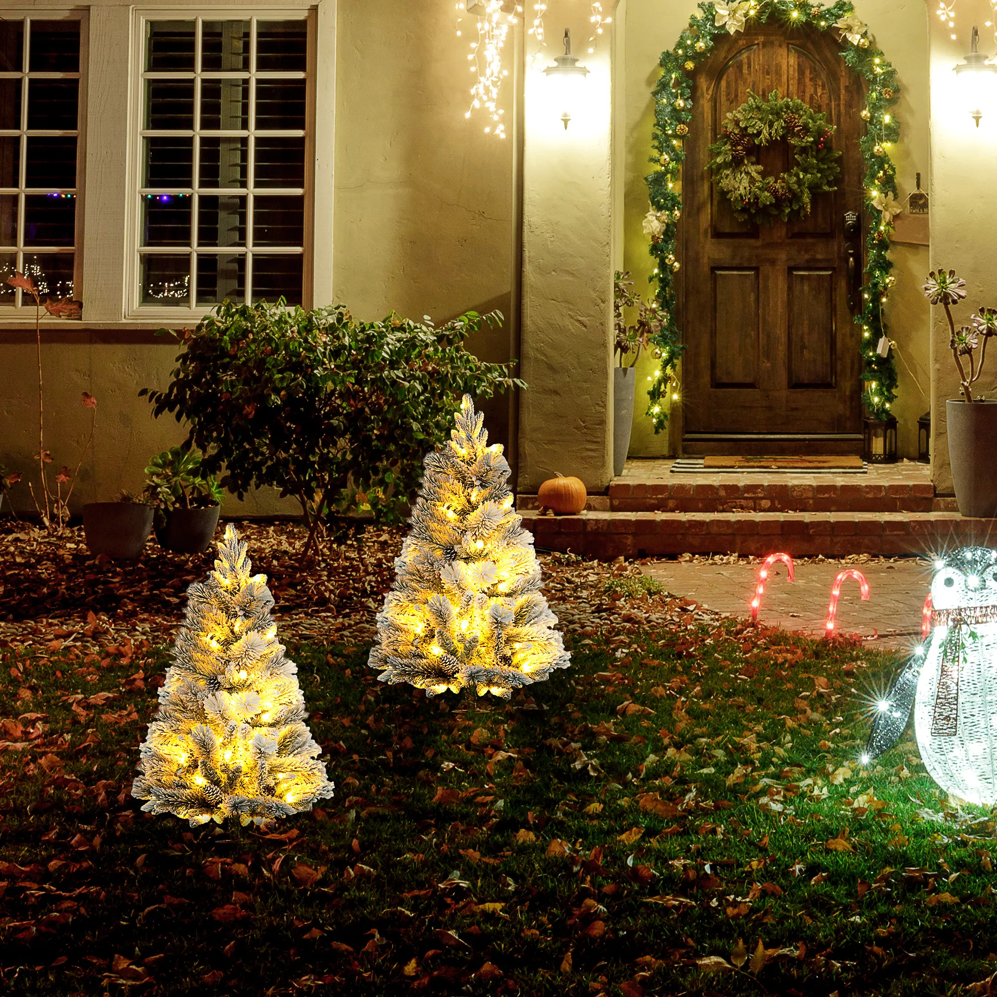 Weihnachtsbaum-Set 2er-Set 107 cm mit LED-Beleuchtung Grün/Weiß