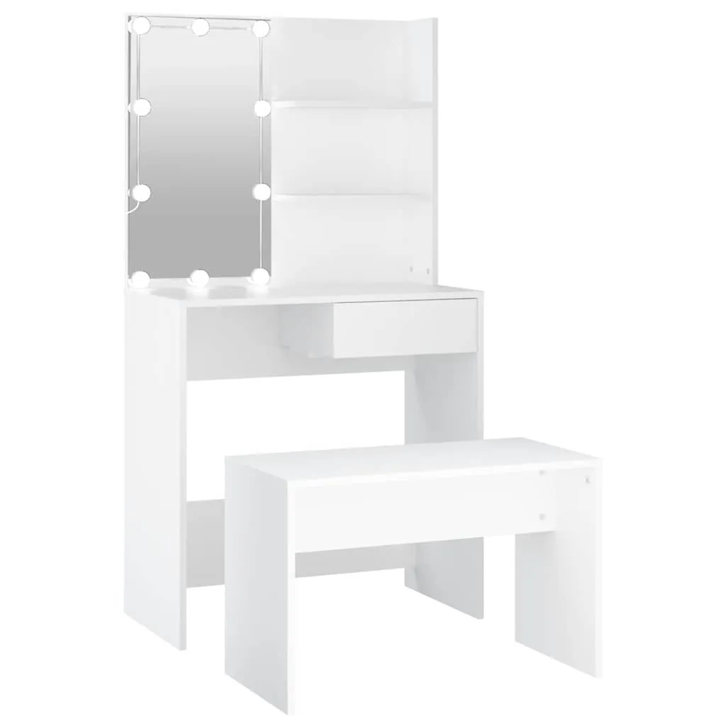 Schminktisch-Set Weiß 74,5x40x141 cm mit Hocker 70x35x45 cm