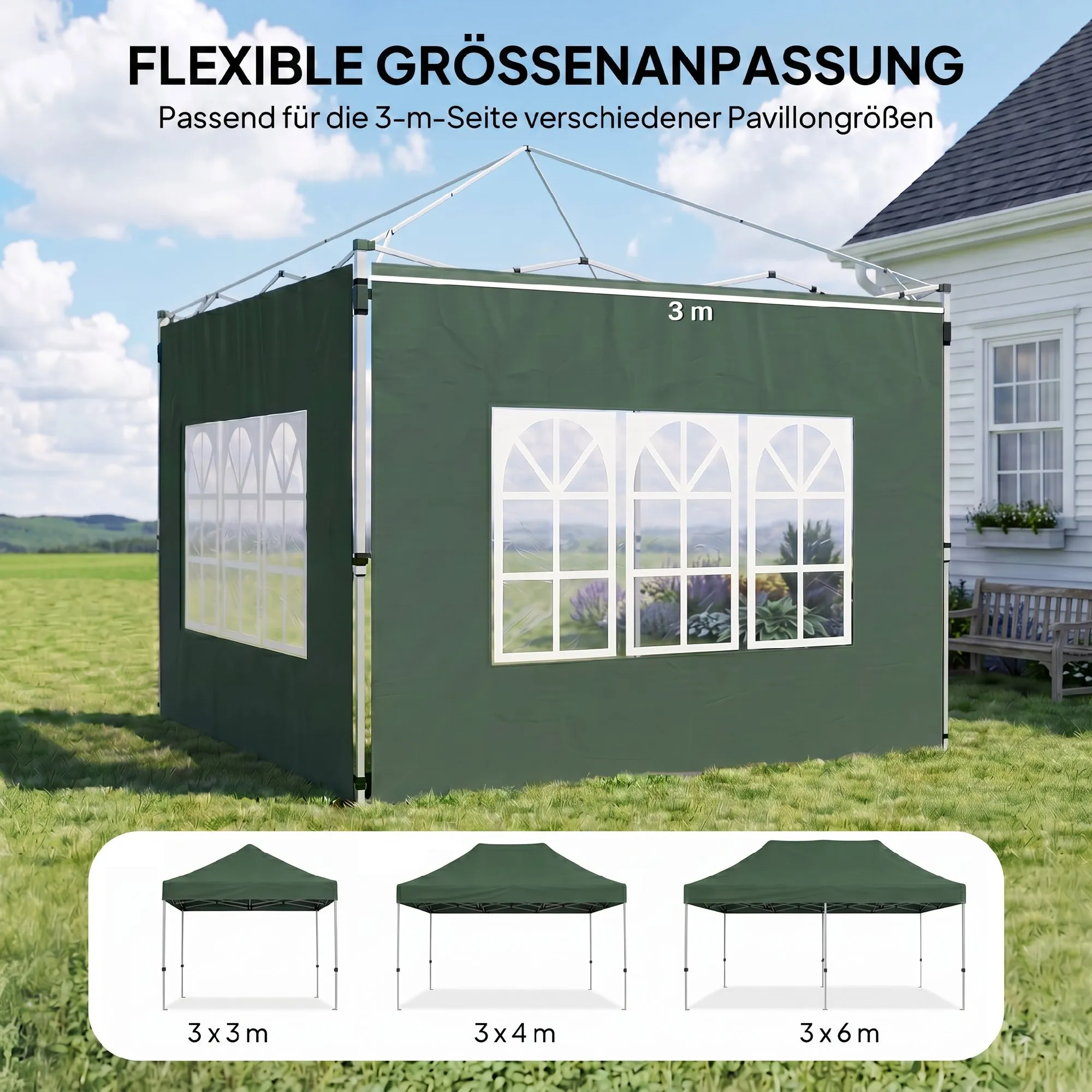 Pavillon Seitenwände 295x195 cm Grün für 3x3 m und 3x4 m