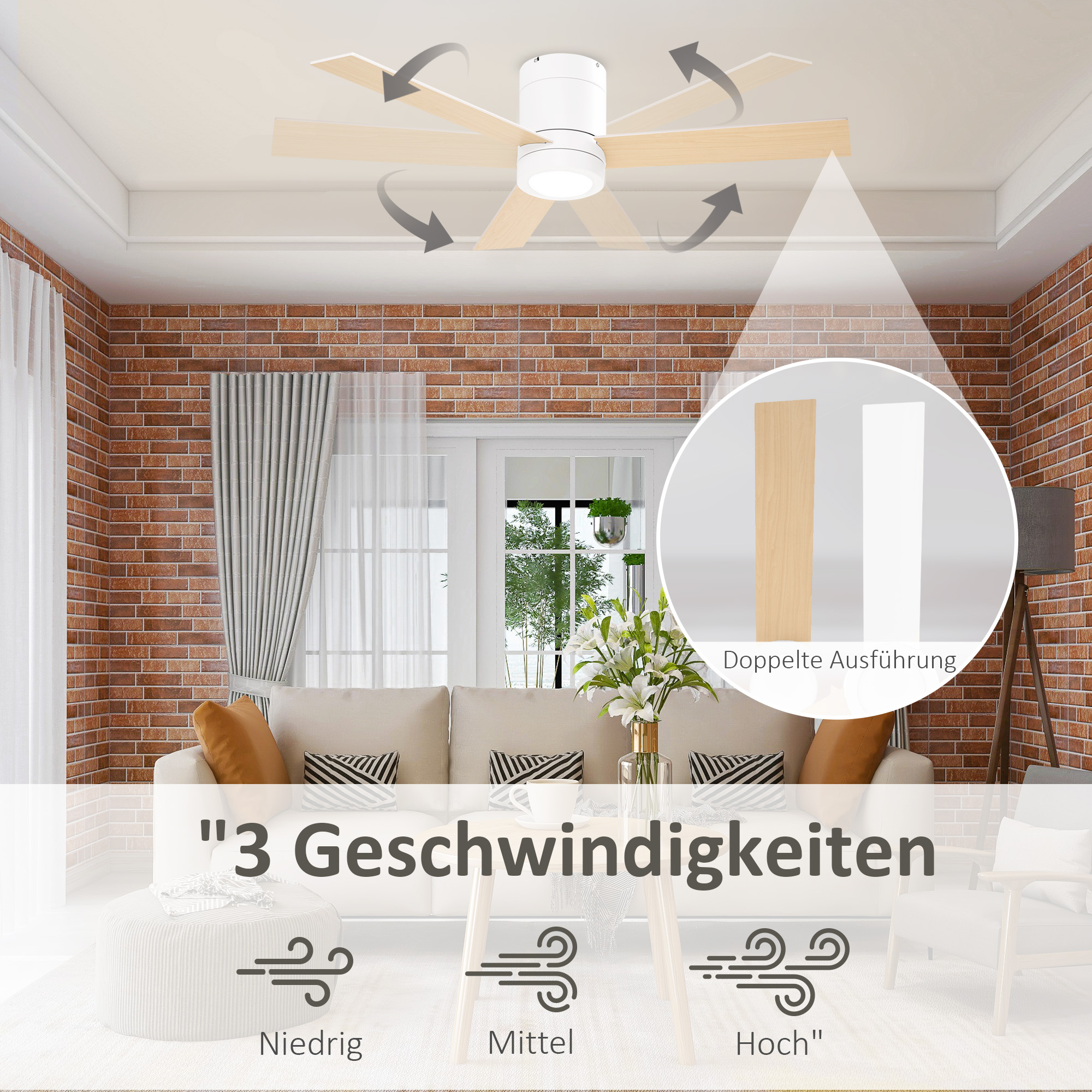 Weißer Deckenventilator mit Licht Ø112 x 25H cm