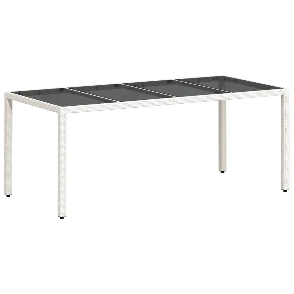 Gartentisch 190 x 90 x 75 cm Weiß aus PE-Rattan mit Glasplatte