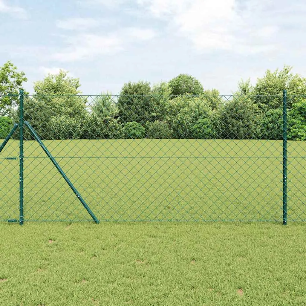Zaunpfosten Set Grün 2500 x 3,2 x 140 cm aus Stahl und PVC