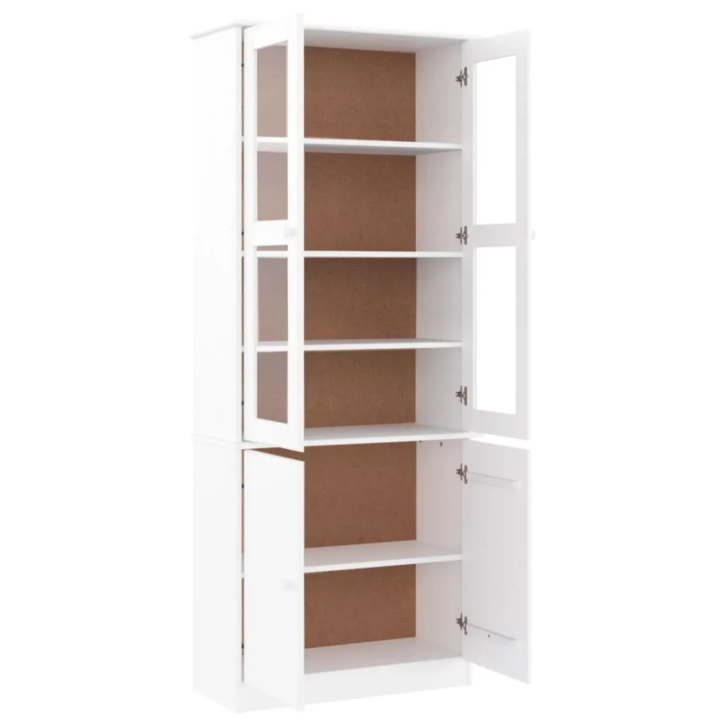 Holzvitrine mit Glas 77x35x186,5 cm Weiß aus massivem Kiefernholz