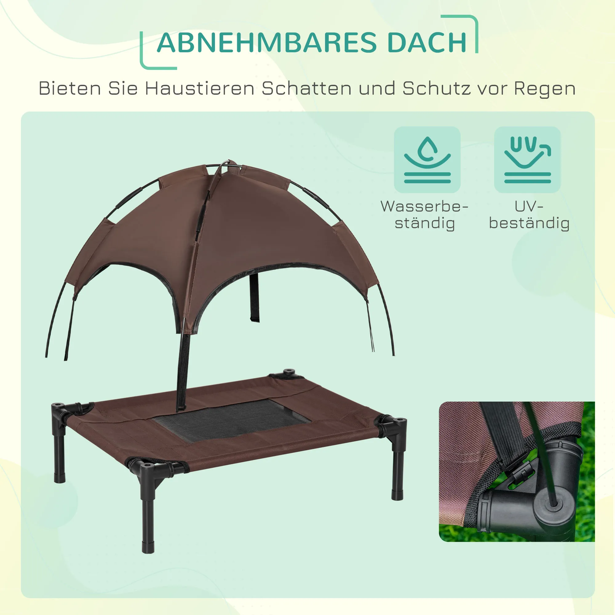 Hundebett mit Baldachin, erhöhte Hundeliege, Mesh, Kaffee-Schwarz