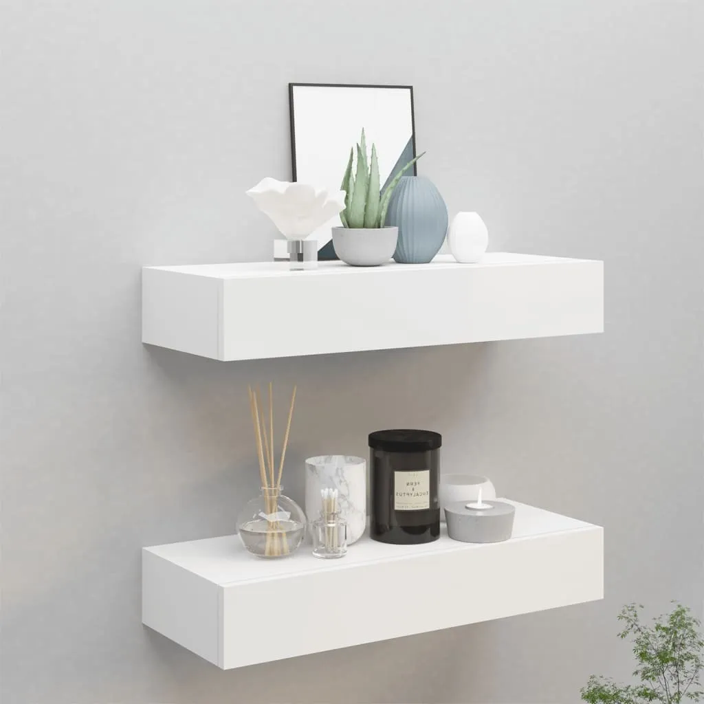 tinkaro Wand-Schubladenregale 2 Stk. ARTANA Holz Schwebewandregale Weiß
