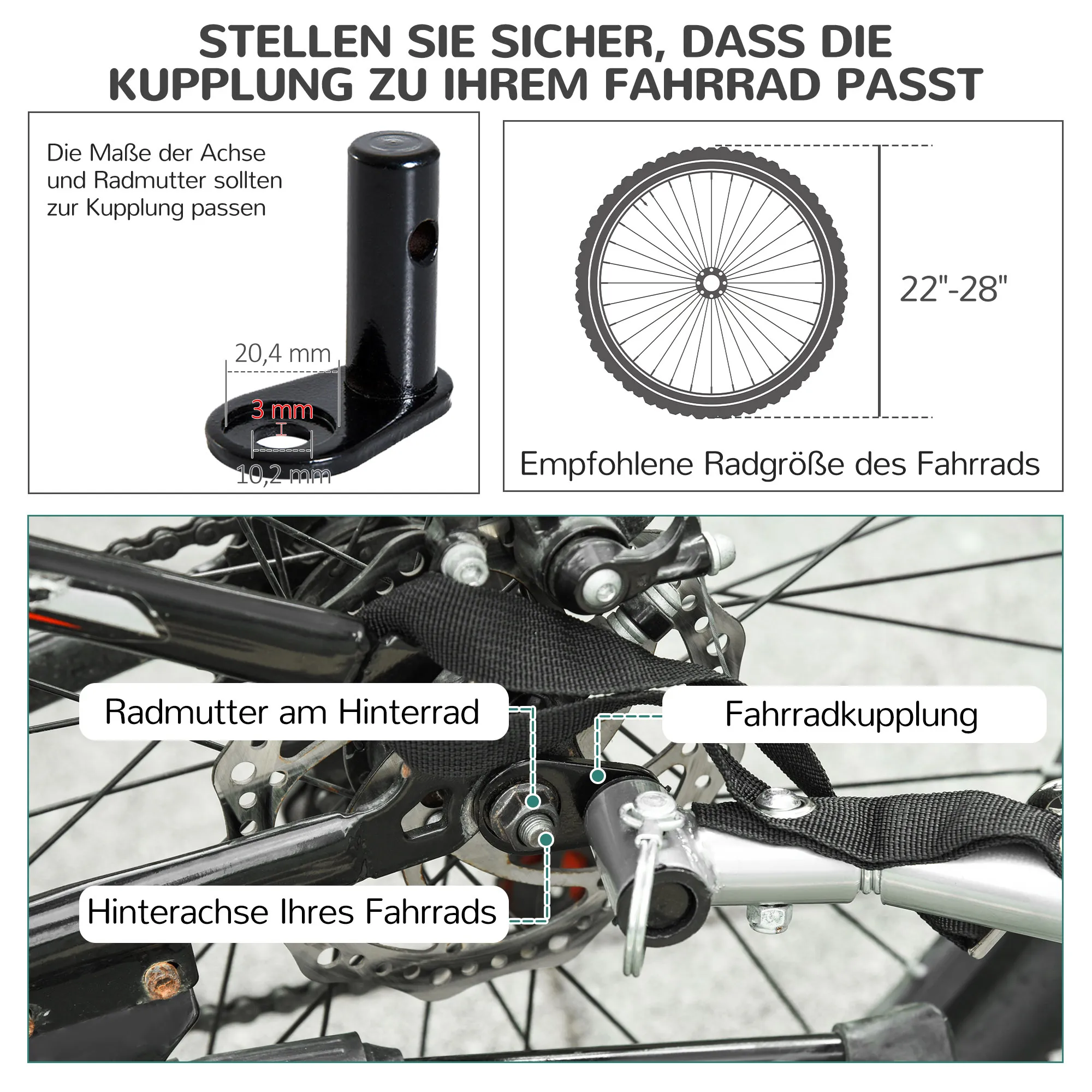 Hundeanhänger für Fahrräder bis 20 kg aus Stahl, Rot+Schwarz
