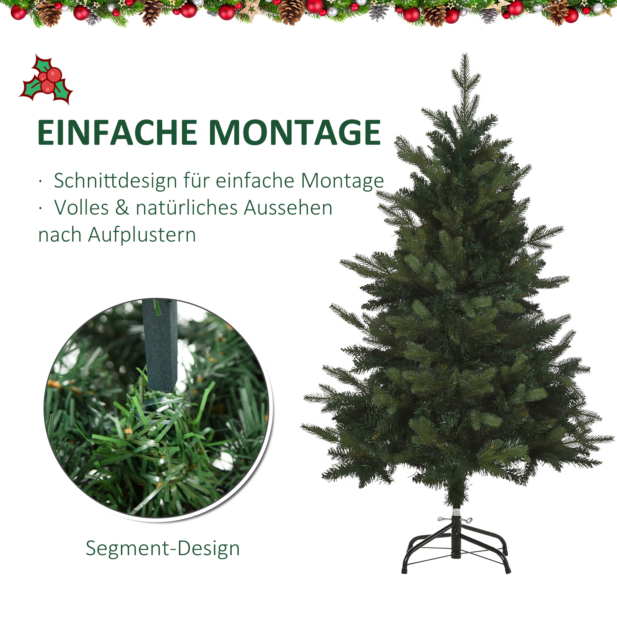Weihnachtsbaum Christbaum Kunsttanne, 1,2 m, inkl. Ständer, Ø85 cm x 120 cm, Grün