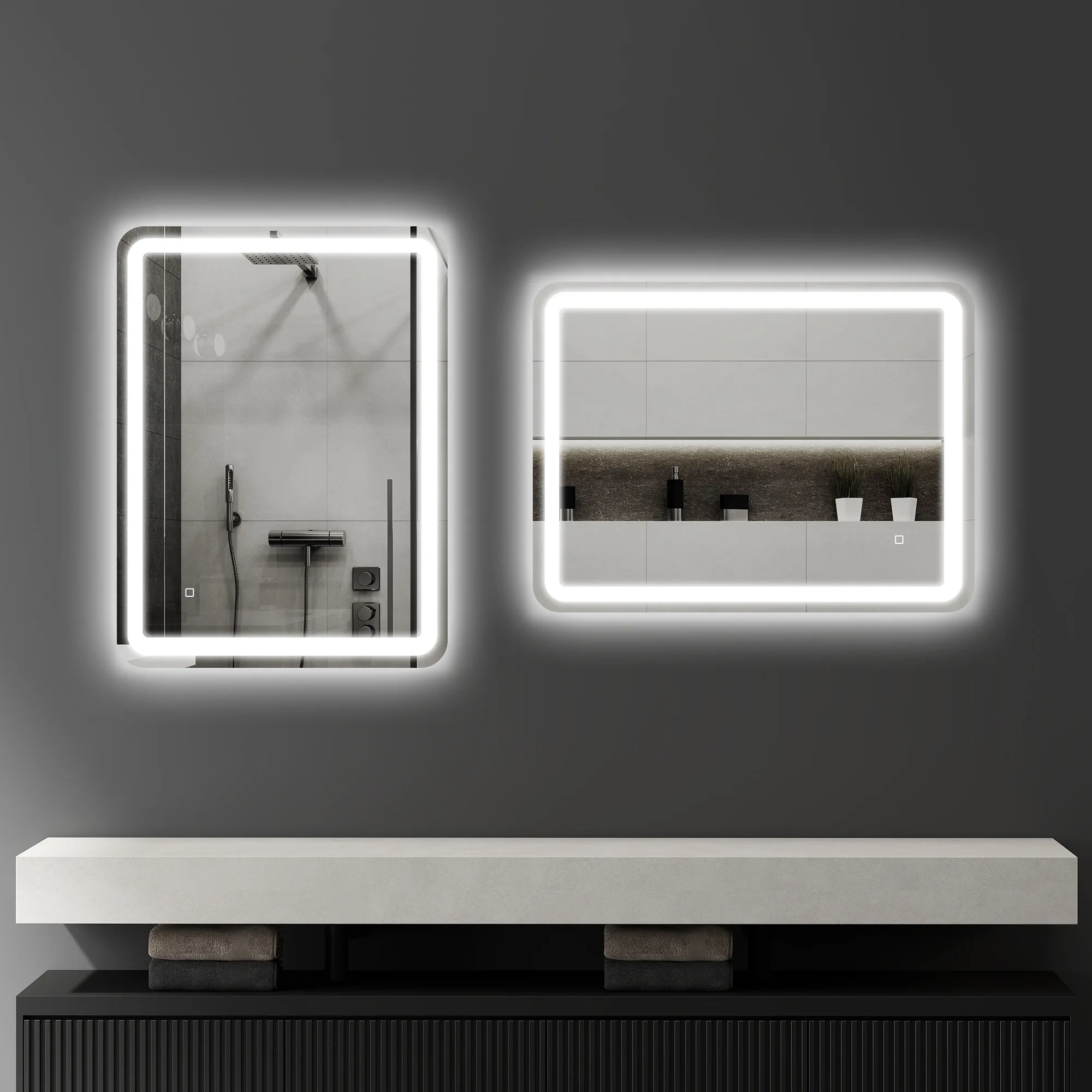 Badezimmerspiegel, beleuchtet, Touch-Steuerung, beschlagfrei, dimmbar, 3 Lichtfarben, 60 x 80, Silber