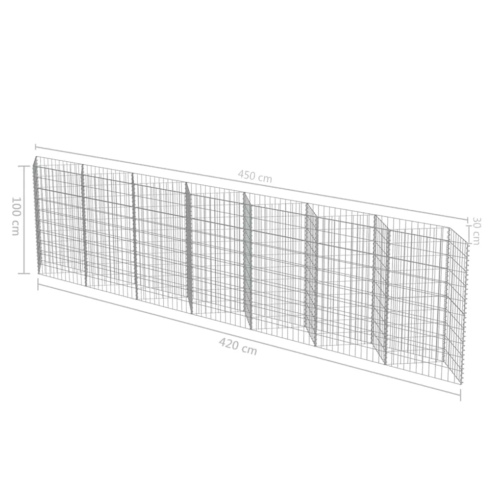Gabionenwand 450 x 30 x 100 cm in Silber