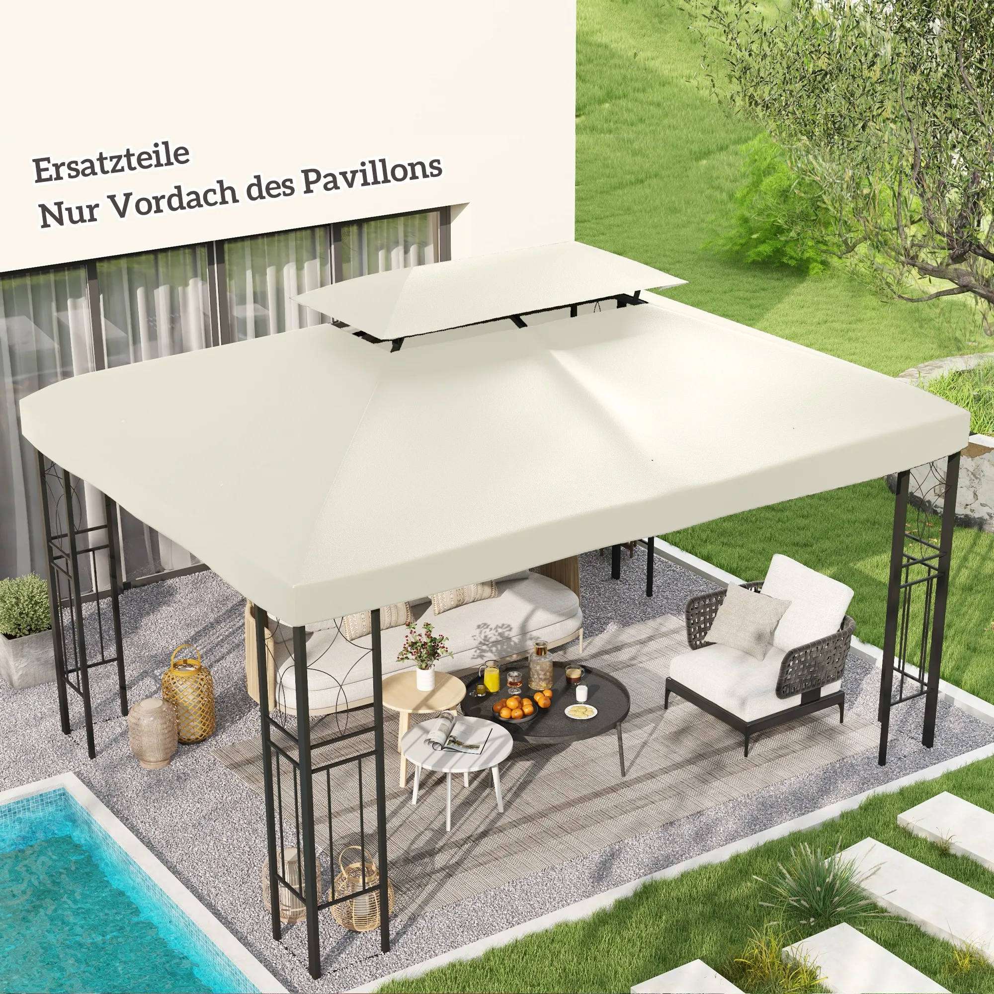 Ersatzdach für Gartenpavillon 4x3m Cremeweiß