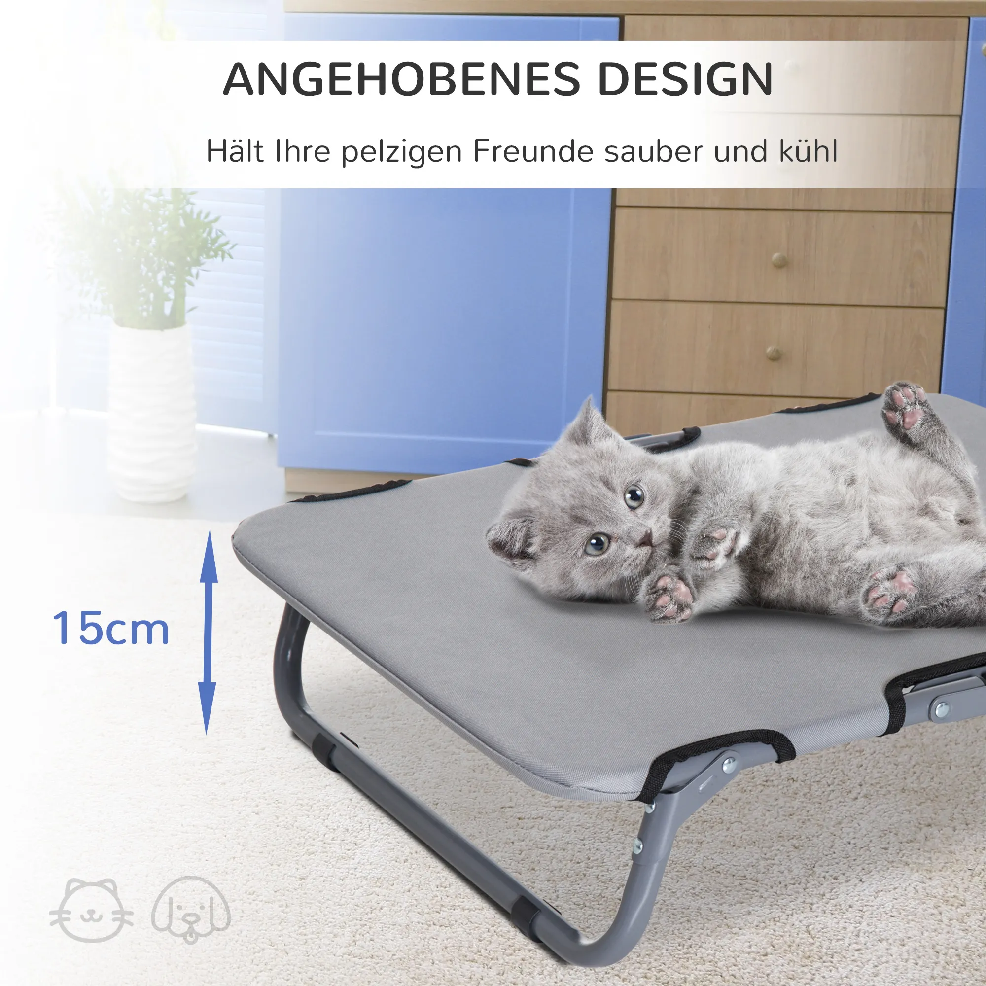 Hundeliege klappbar für kleine Hunde, 600D Oxford, 59x46x15 cm, Grau