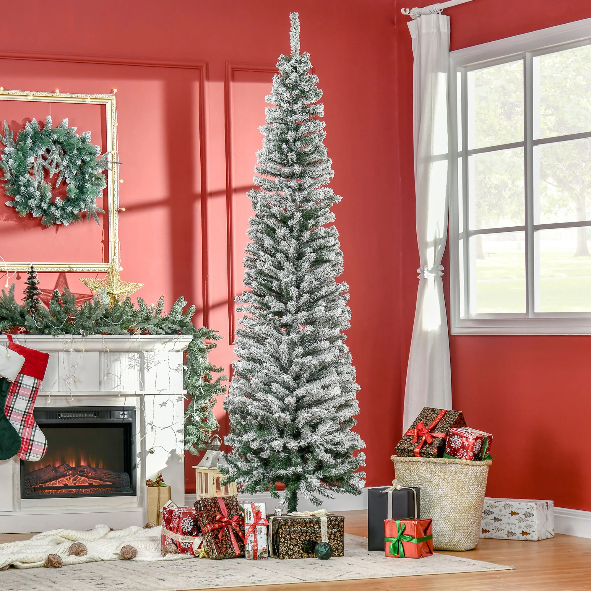 Künstlicher Weihnachtsbaum Bleistift Kiefer mit Schnee 225 cm Grün