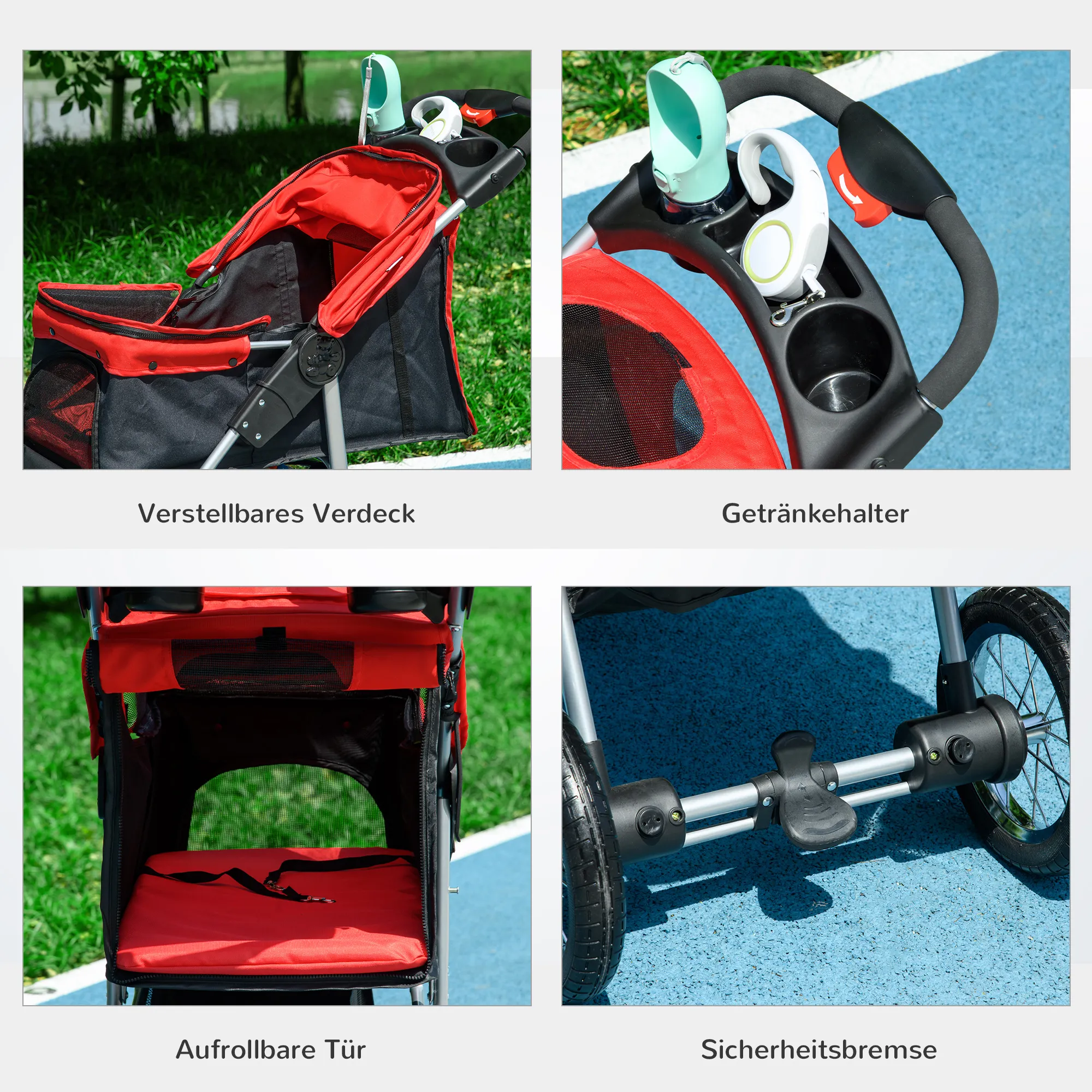 Hundewagen Hundebuggy klappbar aus Oxford-Stoff, Rot-Schwarz