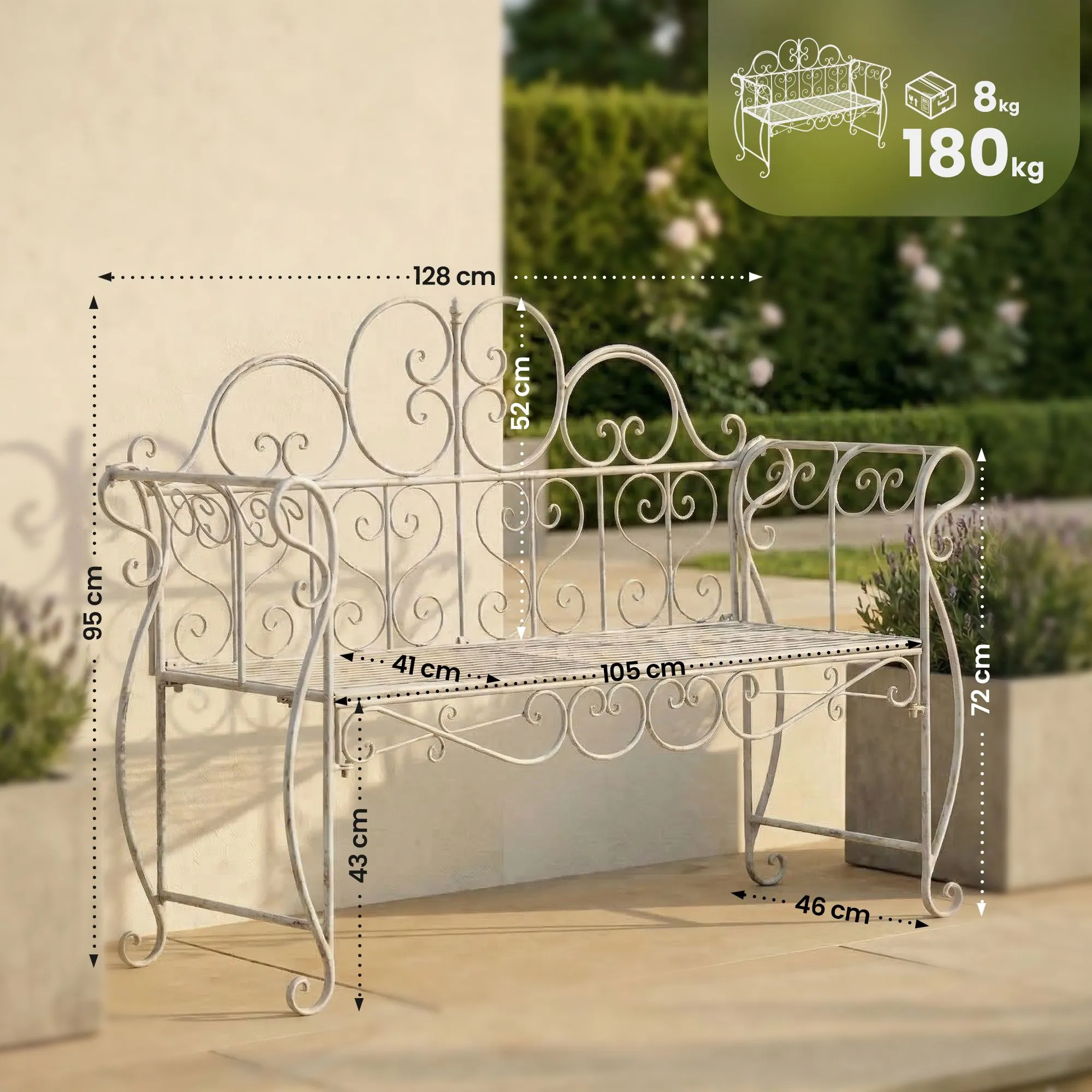 Gartenbank Minna 128x46x94 cm antik weiß