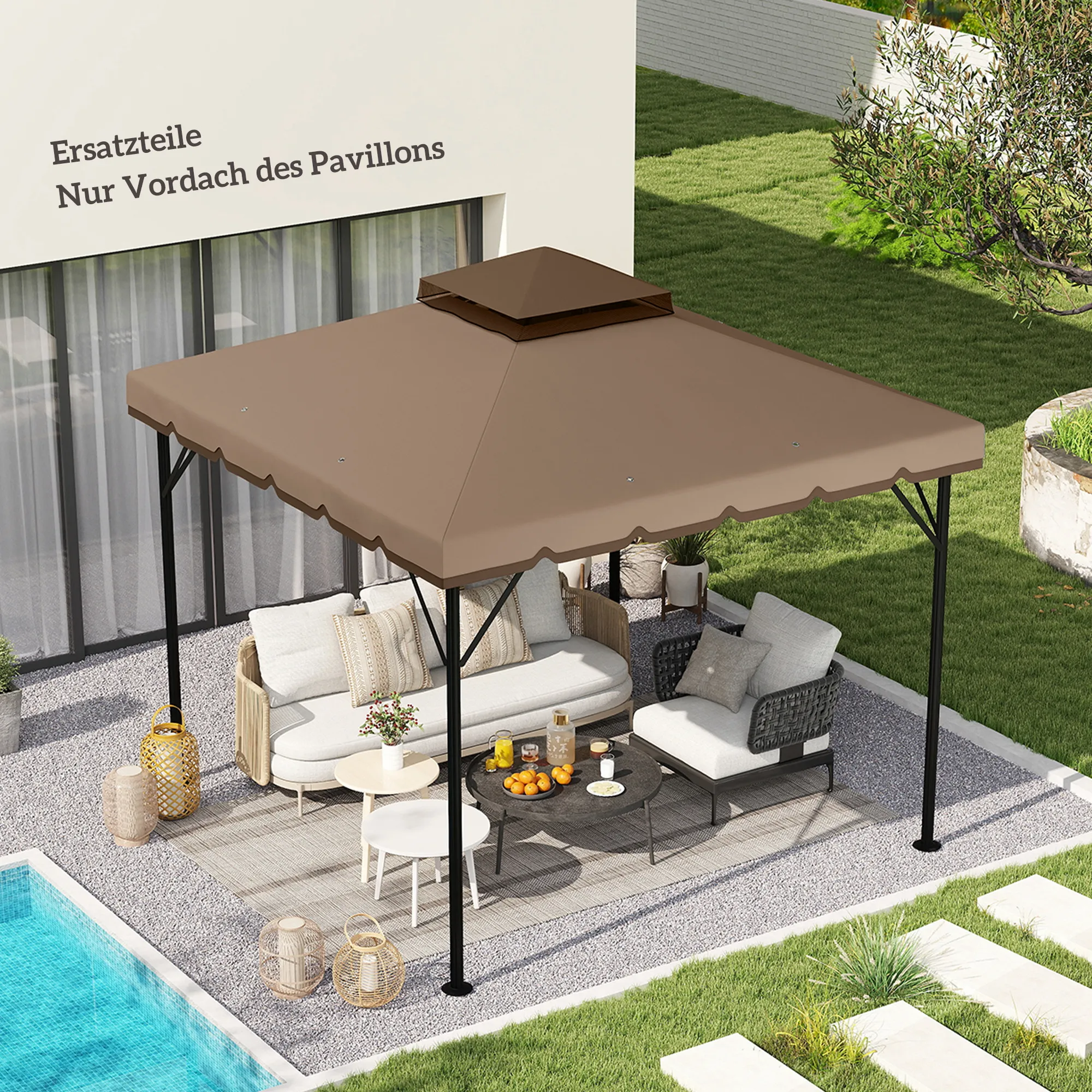 Ersatzdach 3 x 3 m Khaki+Braun für Pavillon