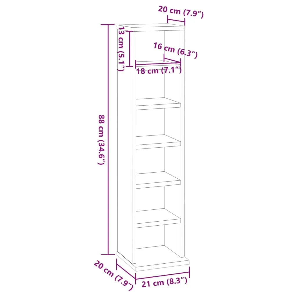 CD-Schrank Sonoma-Eiche 21x20x88 cm aus robustem Massivholz