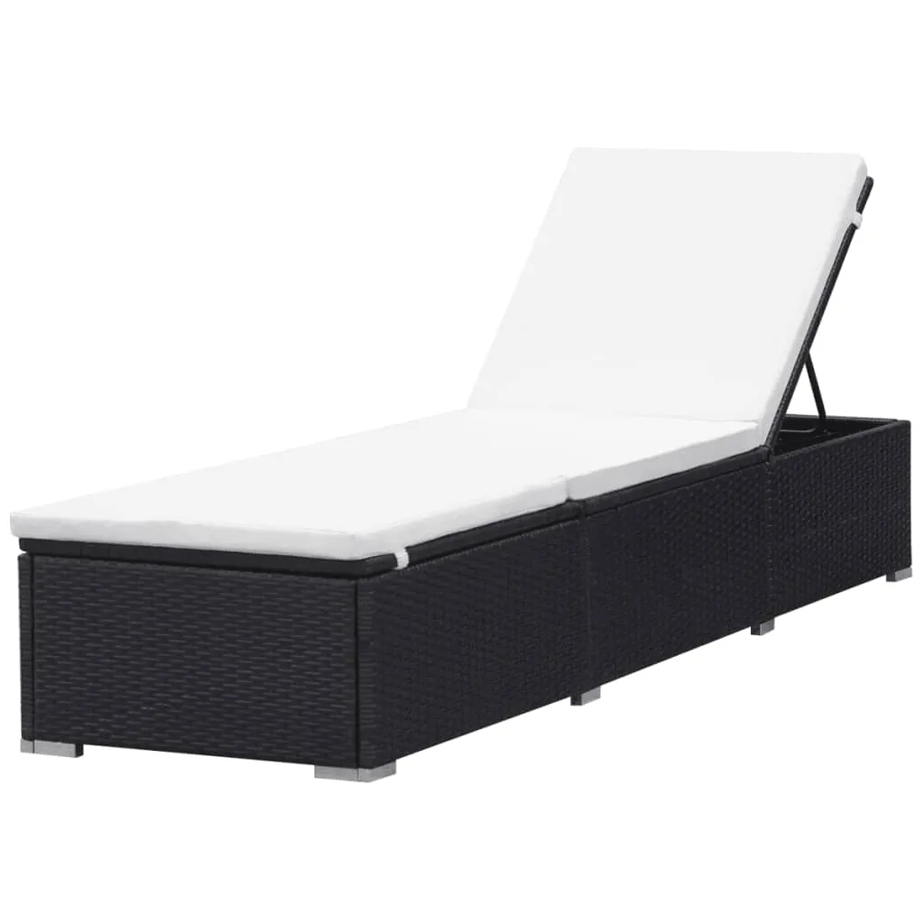 Poly-Rattan Sonnenliege 195x60x31 cm Schwarz und Cremeweiß