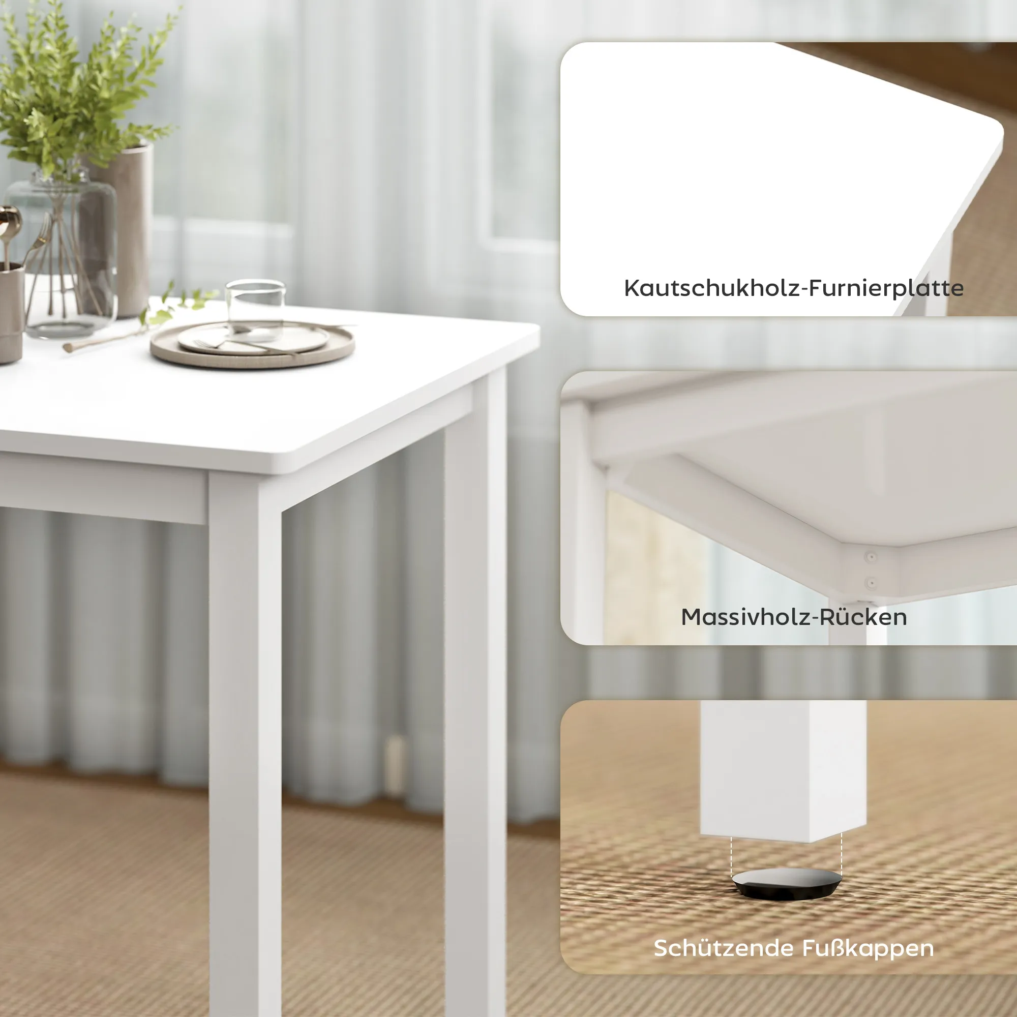 3-teiliges Esstisch-Set mit 2 Stühlen, Küchentisch für kompakte Räume, gepolsterte Stühle, platzsparend, MDF, Weiß