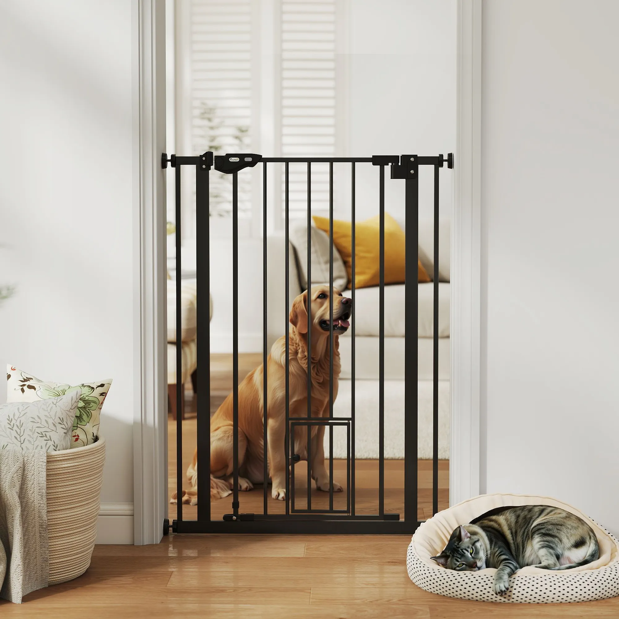 Hunde Türgitter 74-80 cm Schwarz aus Stahl, 104 cm hoch