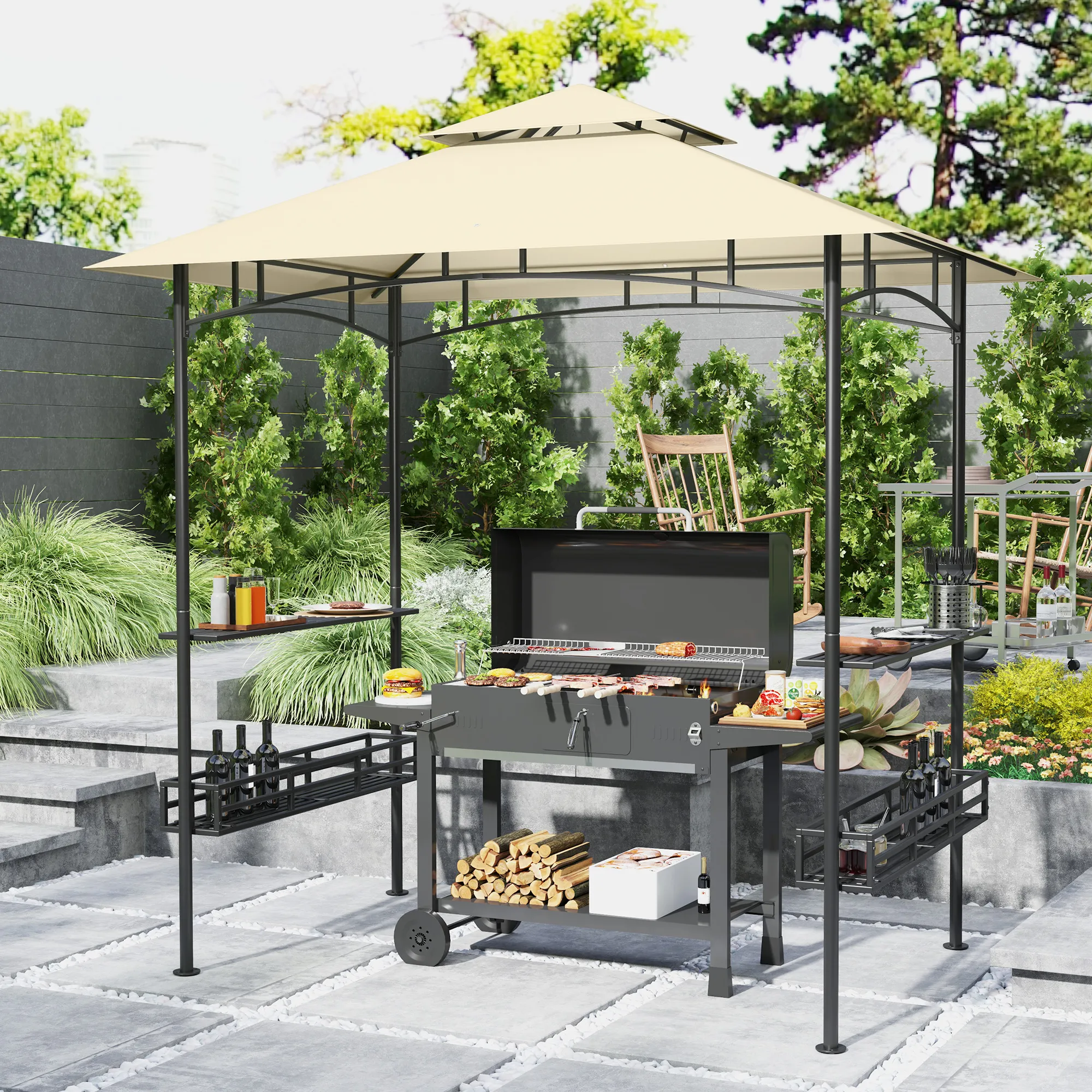 Grillpavillon Beige 240L x 150B x 257H cm mit robustem Rahmen