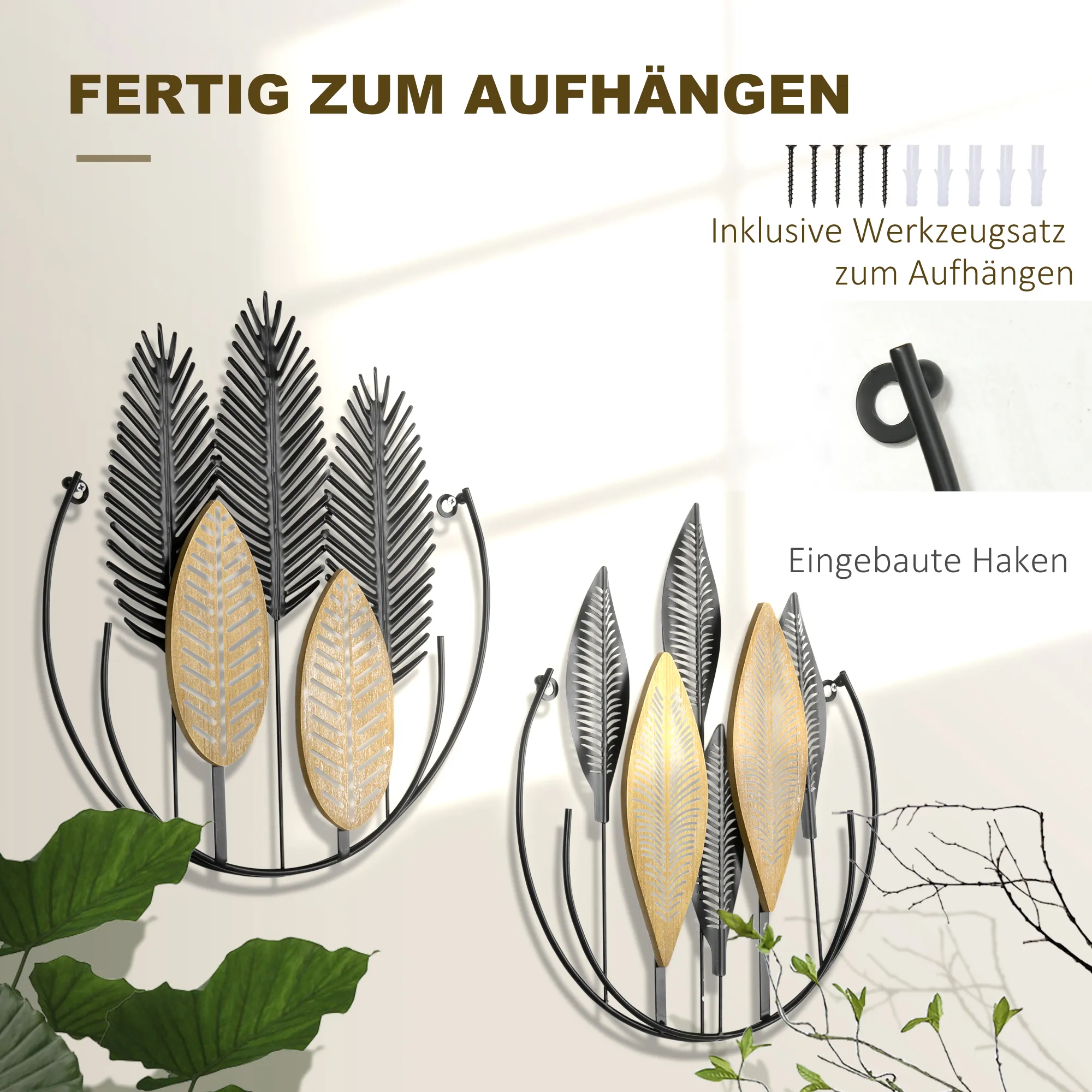 2er-Set Wandbilder 40L x 46H cm in Schwarz und Natur