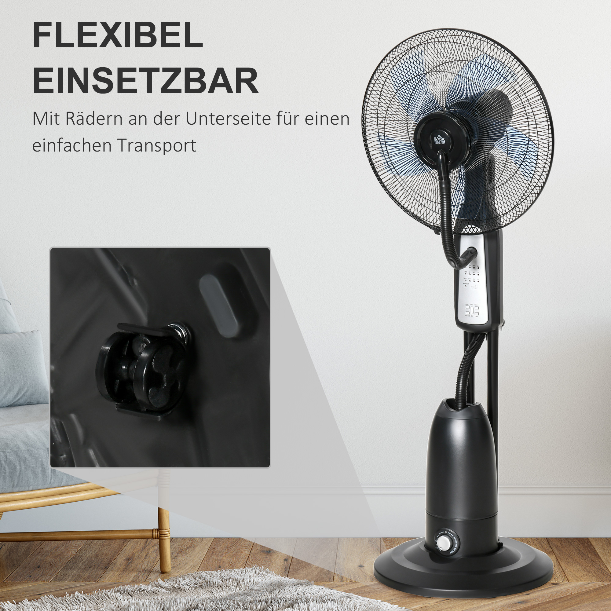 Wassergekühlter Standventilator Ø44,5 cm H120 cm Schwarz
