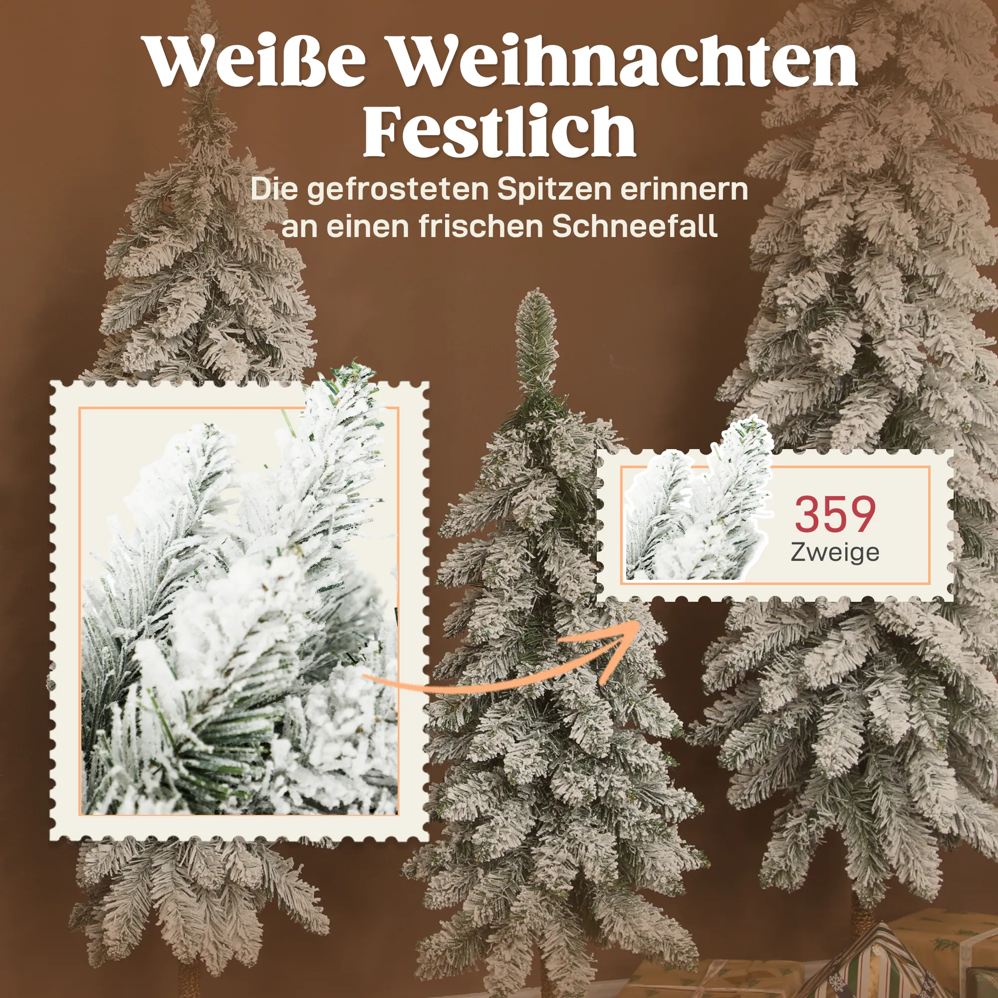 Künstliche Weihnachtsbäume 3er-Set verschneit Kunststoff Grün-Weiß