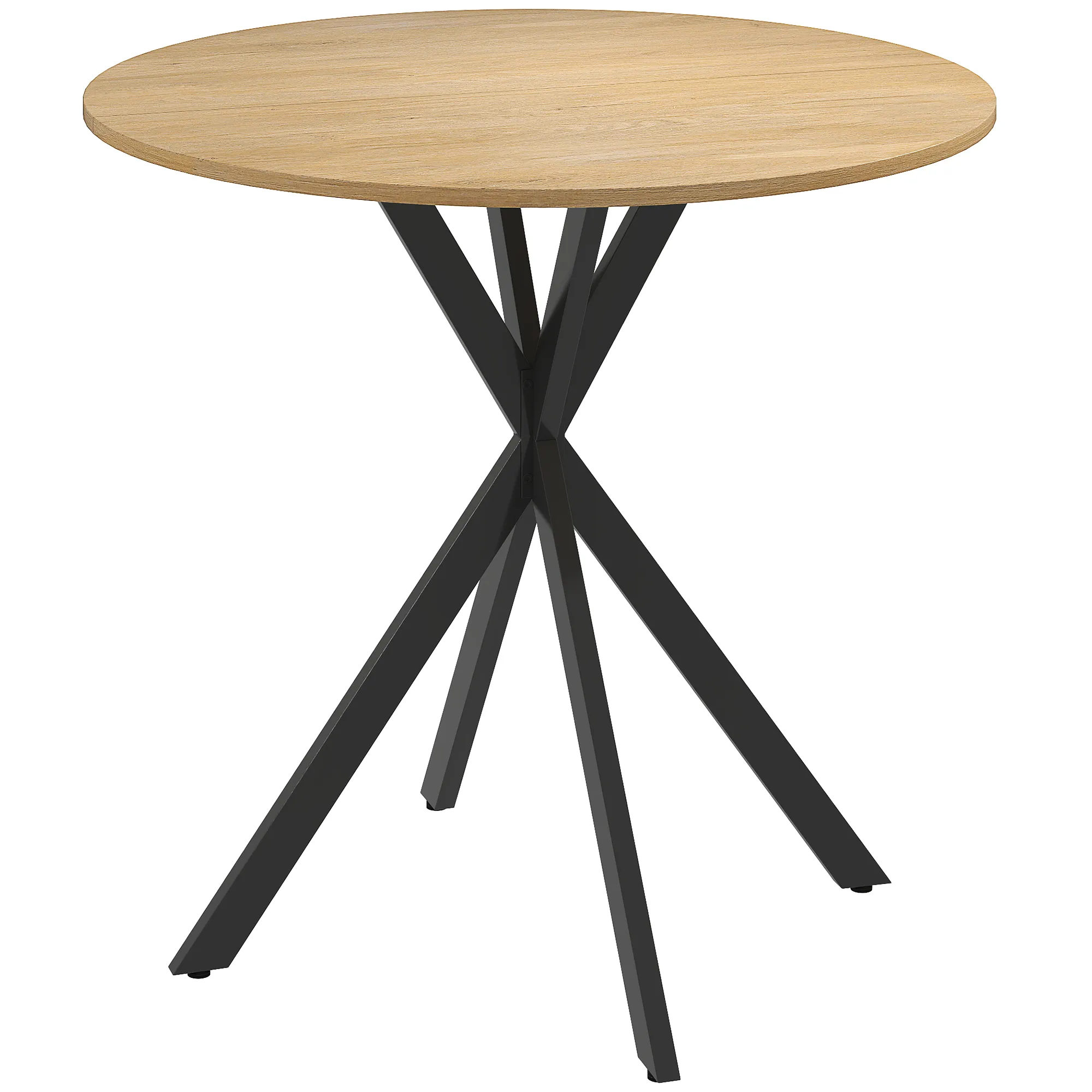 Runder Küchentisch, 80 cm, kompakte Tischplatte, Spanplatte, Metall, Weiße Eiche+Schwarz