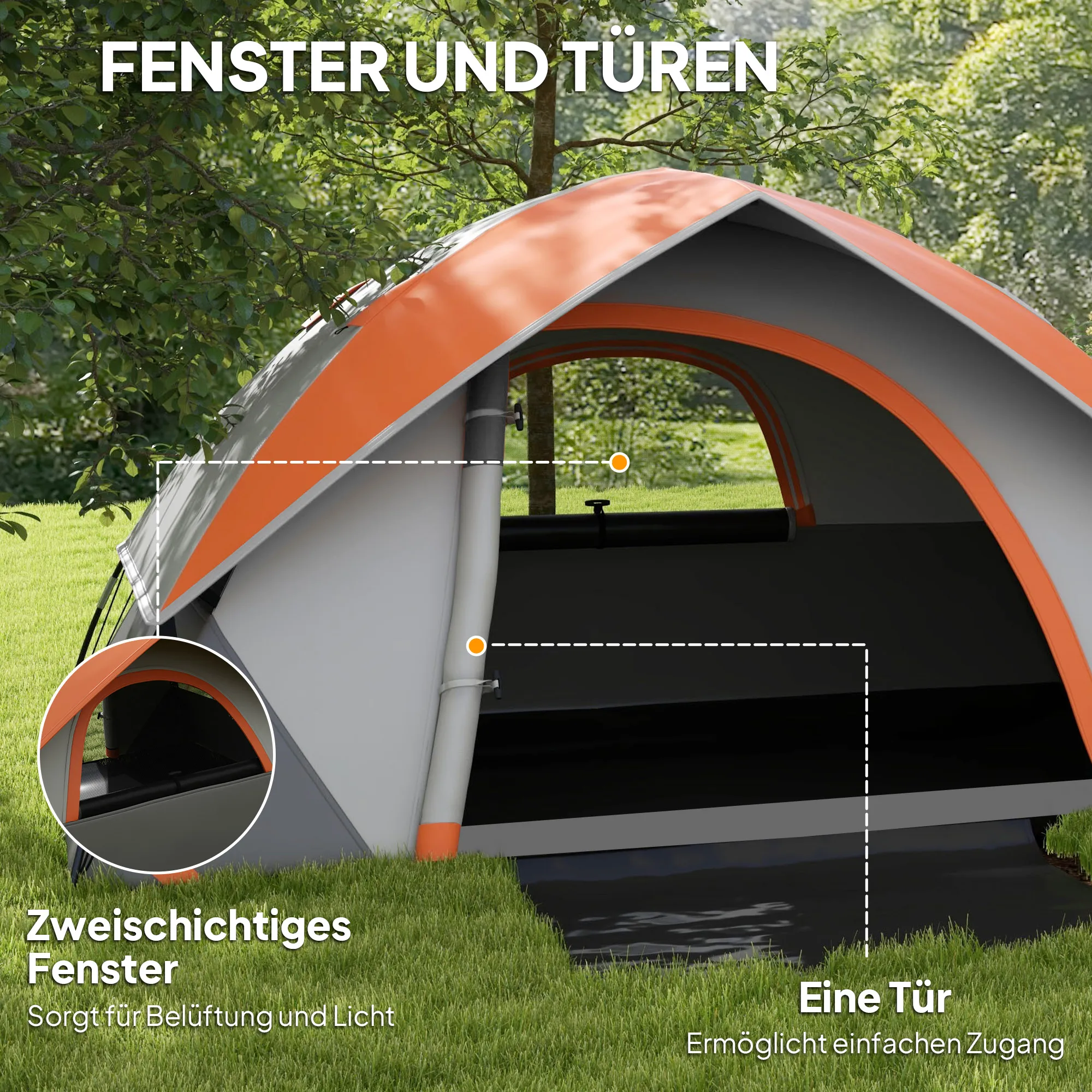 Campingzelt 2 Personen 210x150x110 cm Rostrot