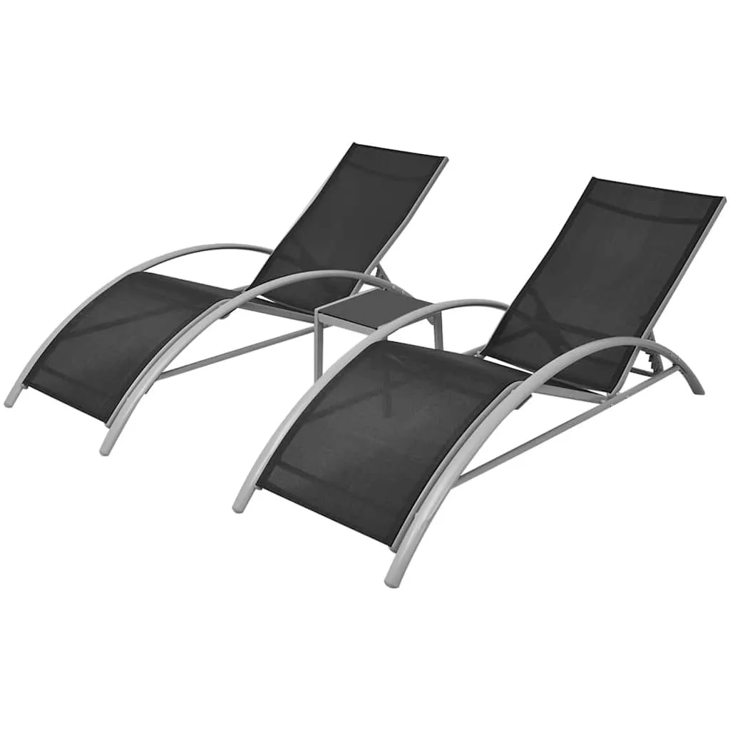 Aluminium Gartenliegen-Set 156x60x89 cm Schwarz/Silbergrau mit Tisch