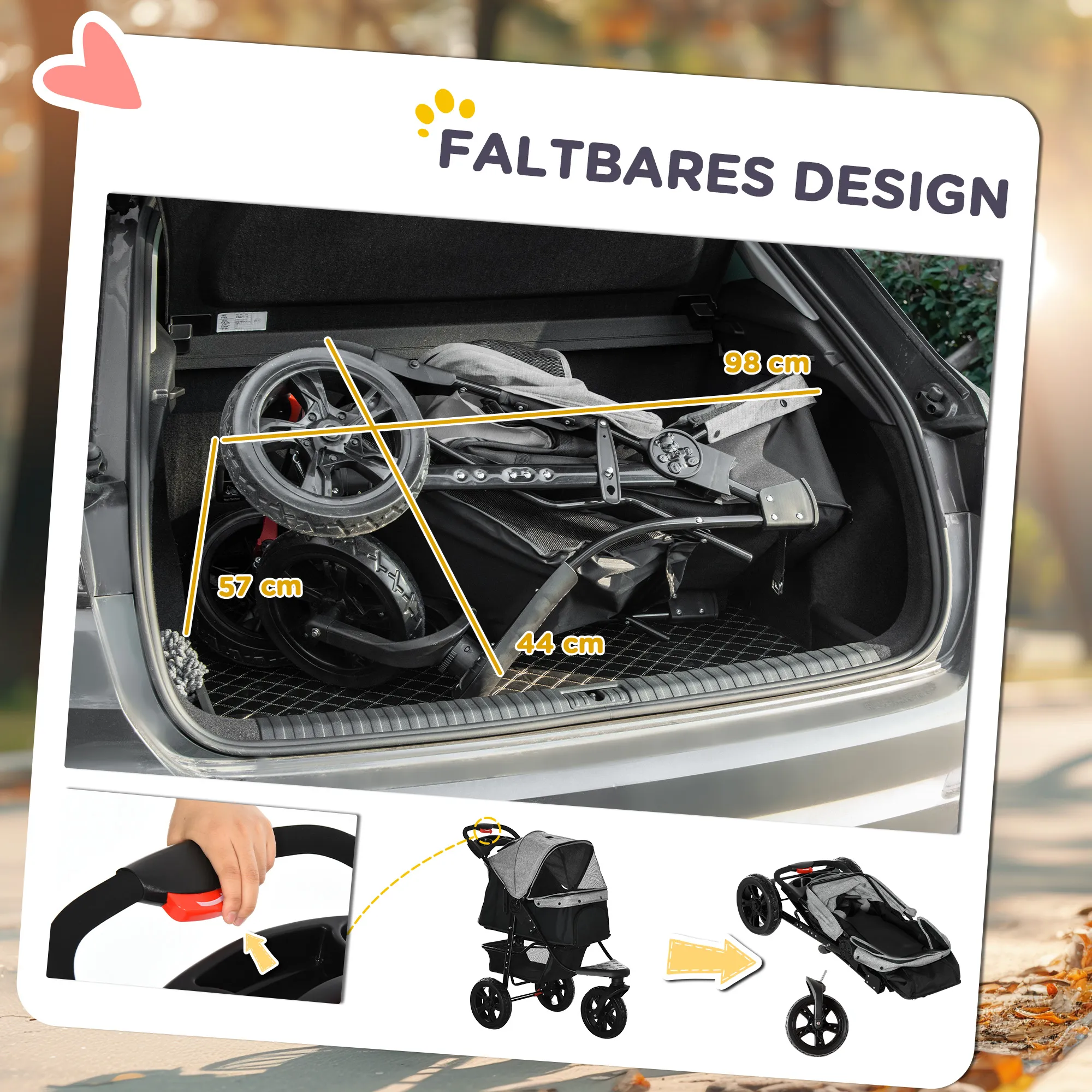 Hundewagen Pet Stroller klappbar aus Oxford-Gewebe Grau+Schwarz