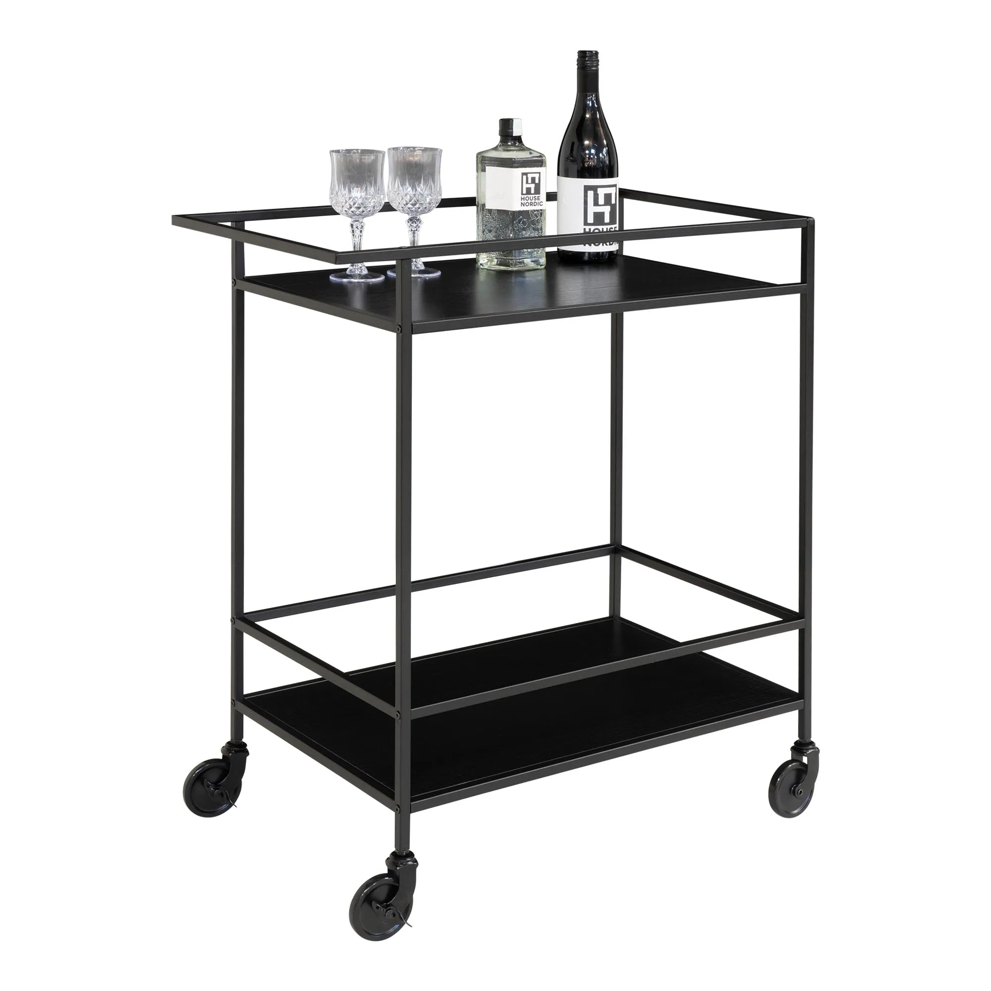 tinkaro Barwagen Vita 2 Regalböden 68x40x79 cm Schwarz
