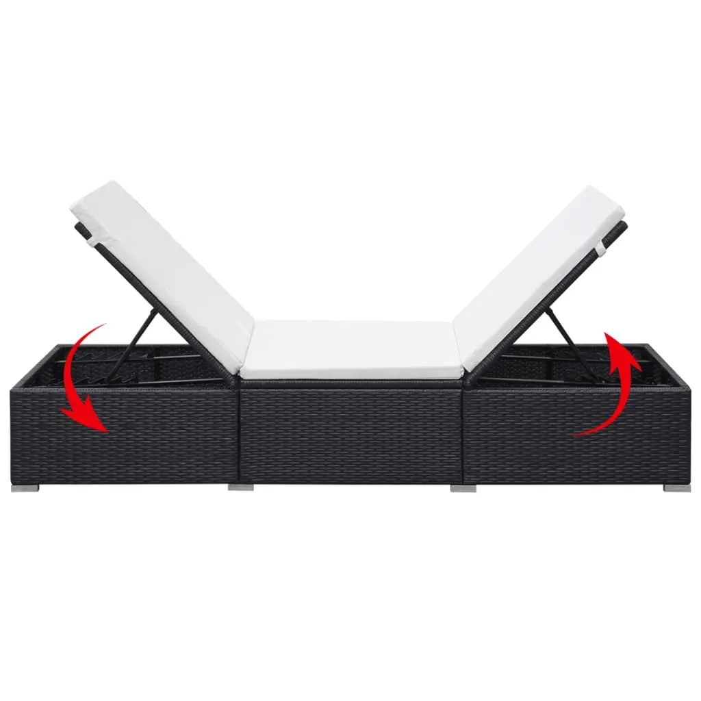 Poly-Rattan Sonnenliege 195x60x31 cm Schwarz und Cremeweiß