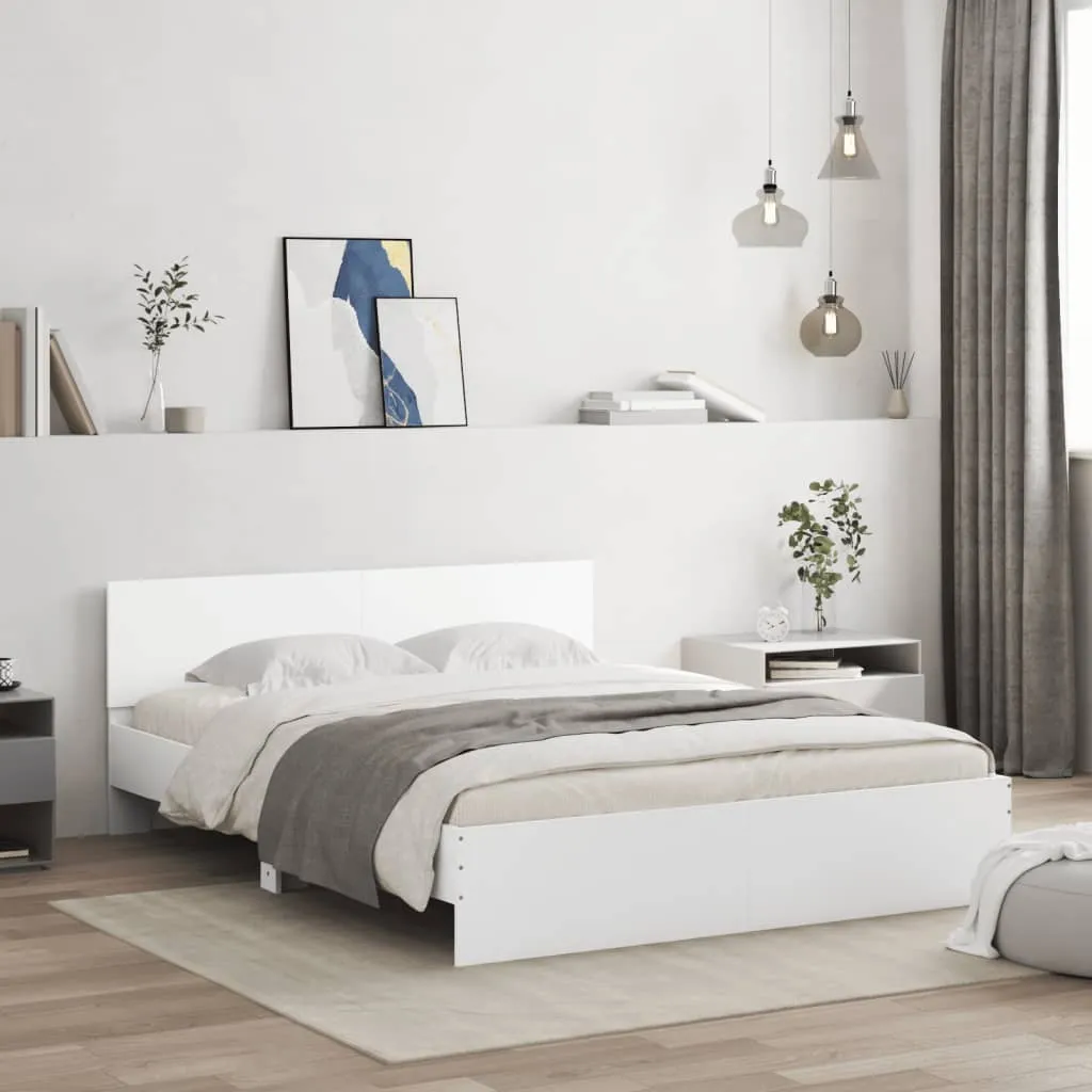 Bett Weiß 193 x 145 x 70 cm mit Holzwerkstoff und Sperrholzlatten
