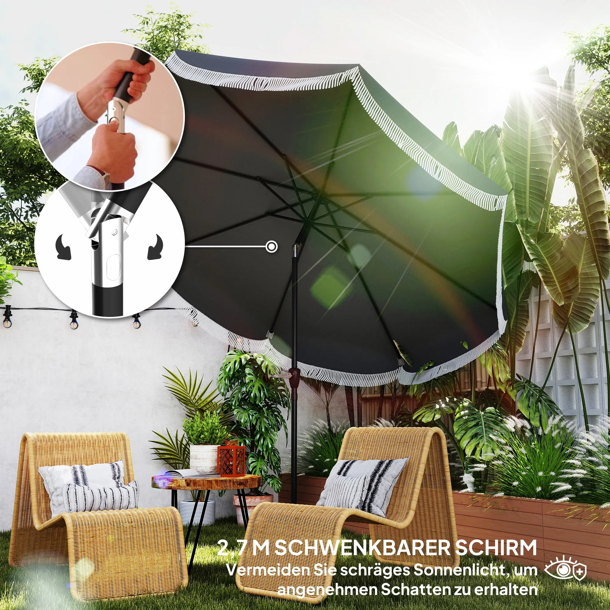 Gartenschirm Dunkelgrau 2,69 m mit UPF 30+ Schutz