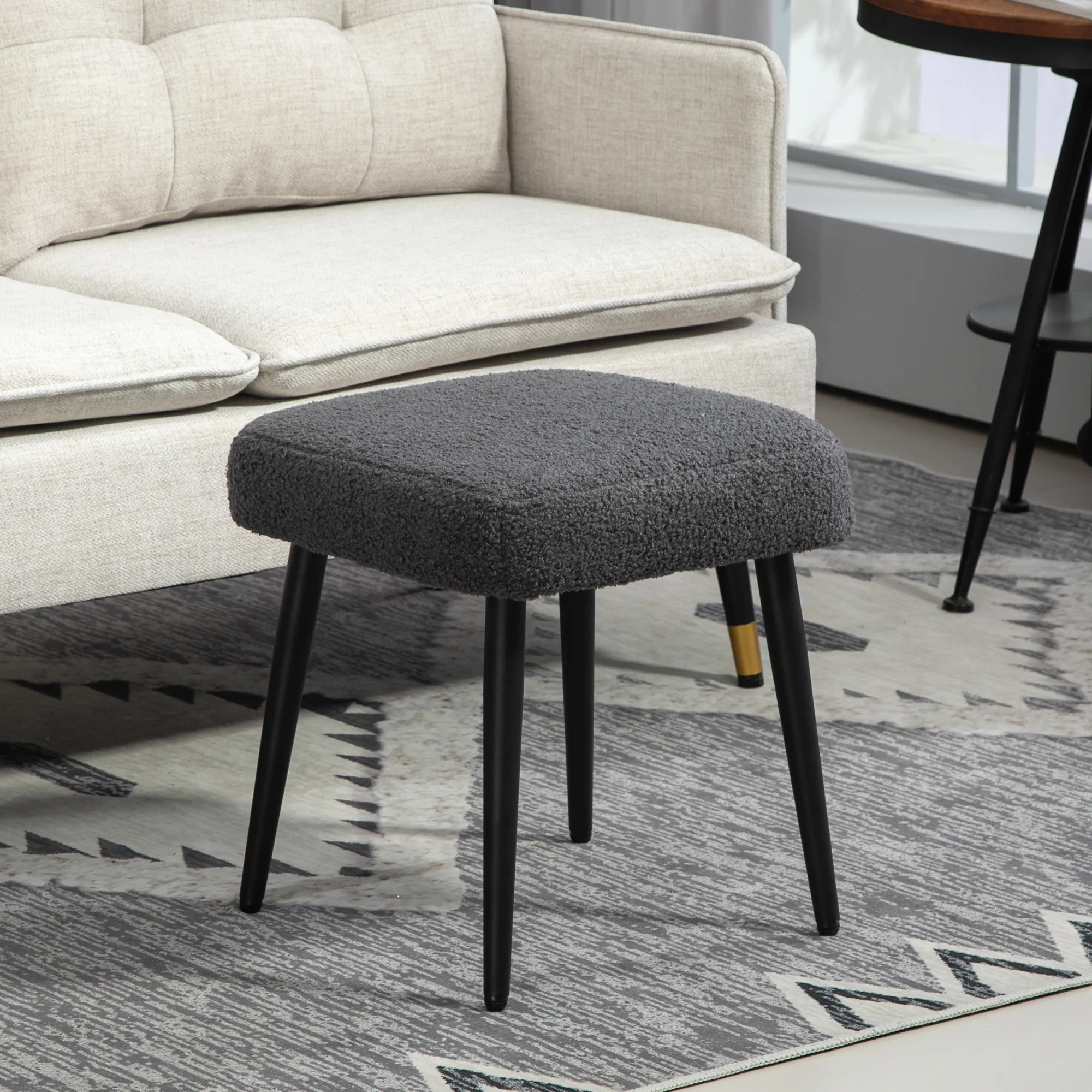 Hocker, Fußstütze, gepolsterter Sitz, Kaschmir-Optik, Stahlbeine, 42 x 42 x 44 cm, Dunkelgrau