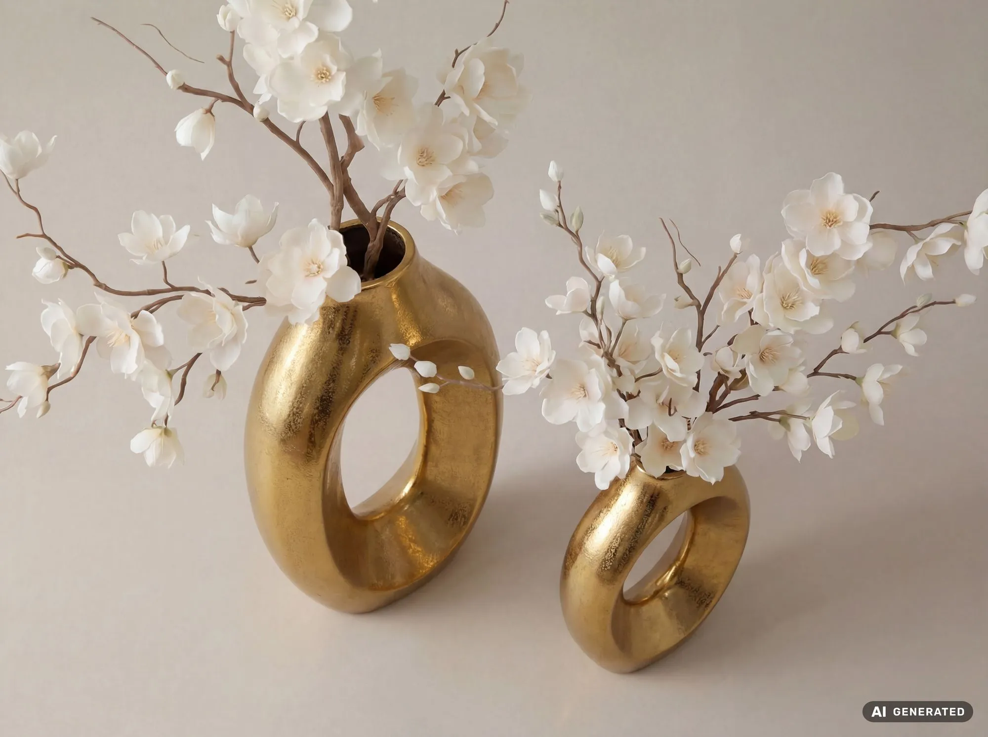 Dekovase 2er Set Metall Gold - Design Blumenvase Groß - Metallvase Modern - Standvase für Blumen und Trockenblumen Hoch - Wohnzimmer Deko - Wohndeko Handmade
