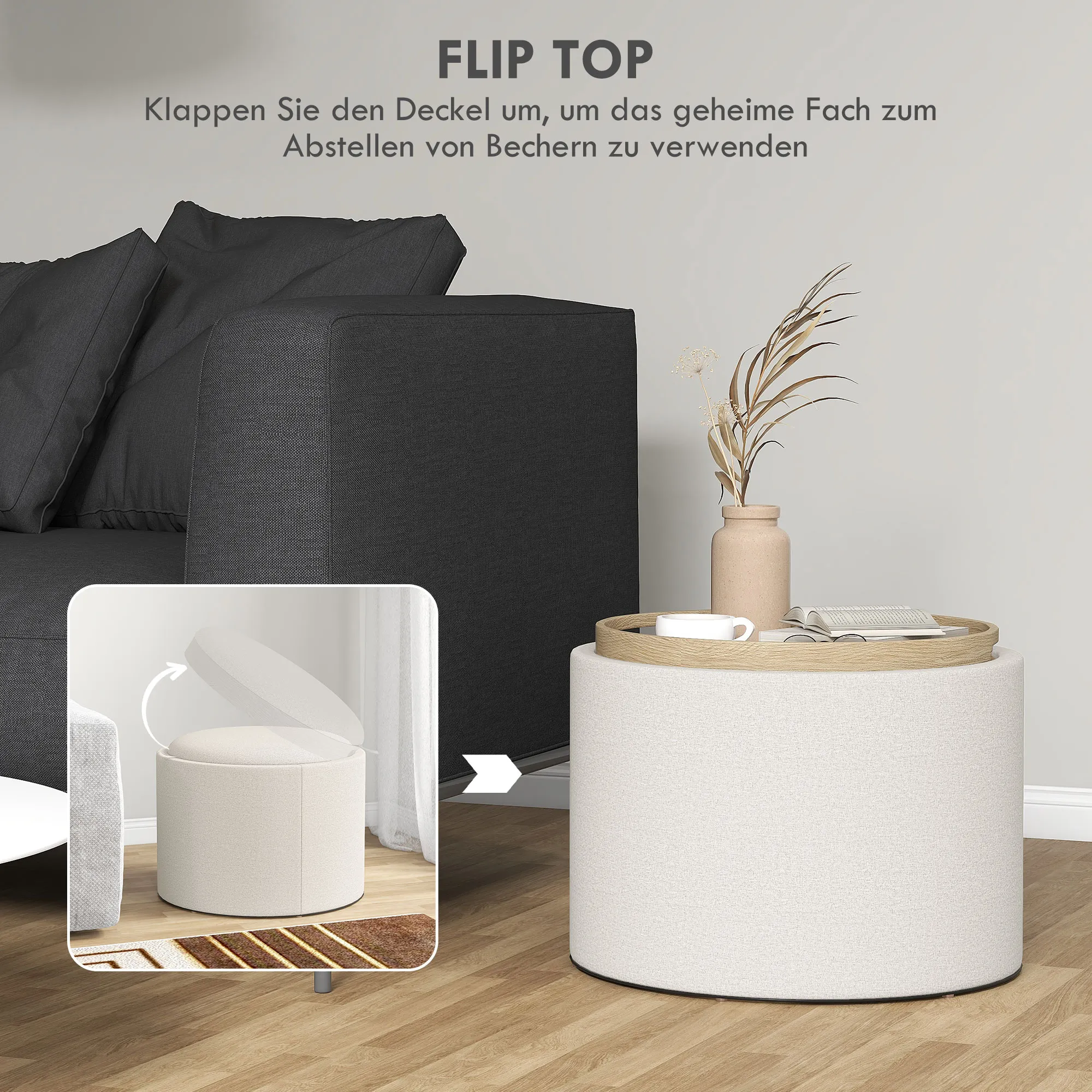 Hocker mit Stauraum 56B x 56T x 42H cm in Cremeweiß