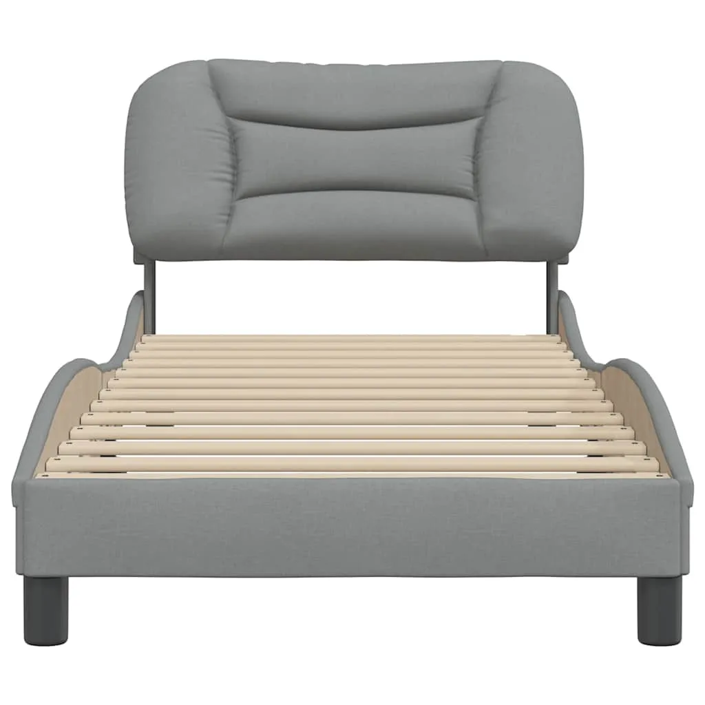 Bettrahmen mit Kopfteil Hellgrau 218x95x74,5 cm aus Stoff und Massivholz