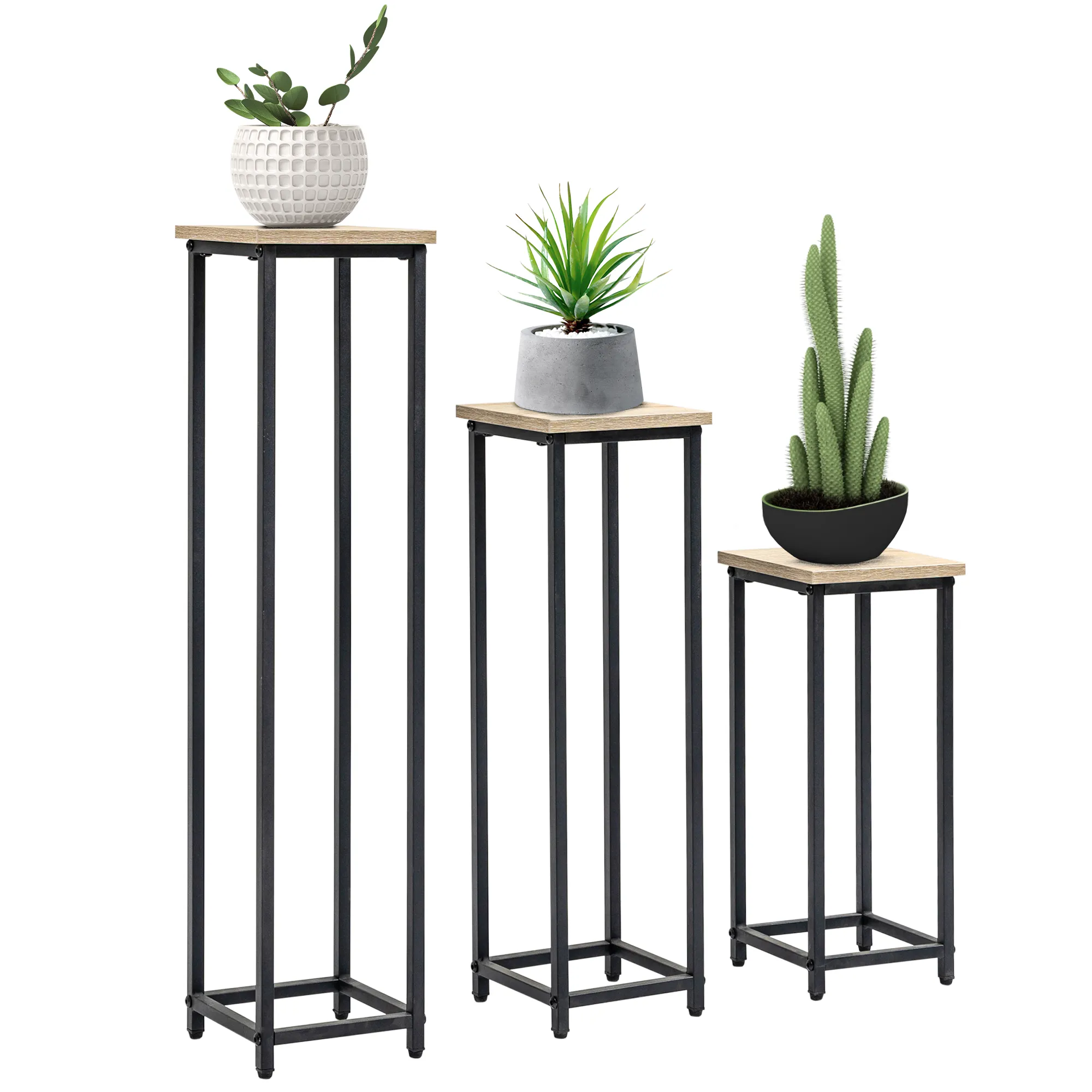 Pflanzenregal im Industriedesign 21L x 21B x 50/70/90Hcm Schwarz+Braun