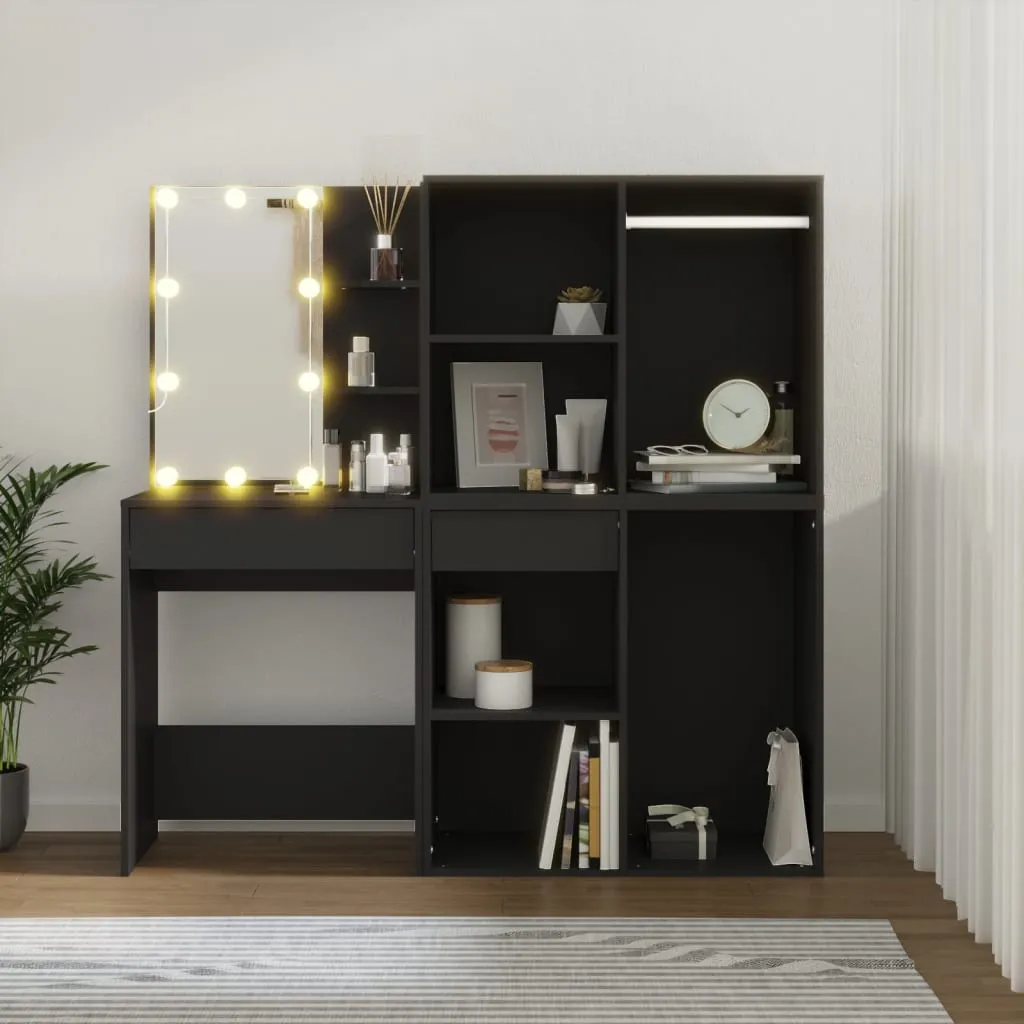LED-Schminktisch Schwarz 60 x 40 x 140 cm mit Schränken