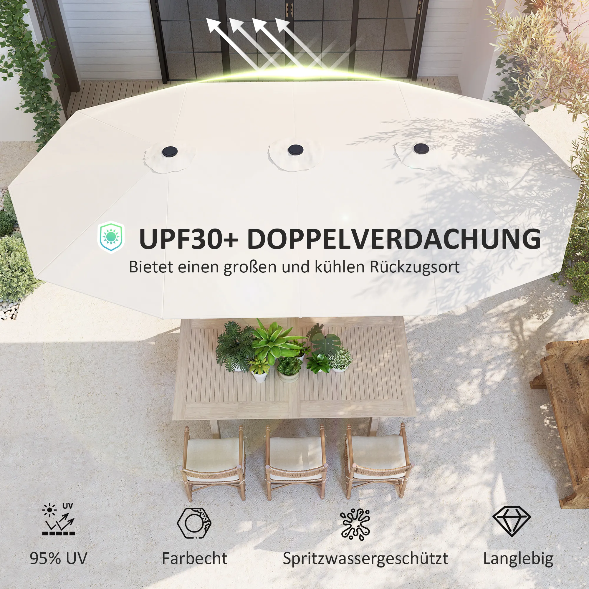 Doppelseitiger Sonnenschirm 4,4 m Beige für Garten