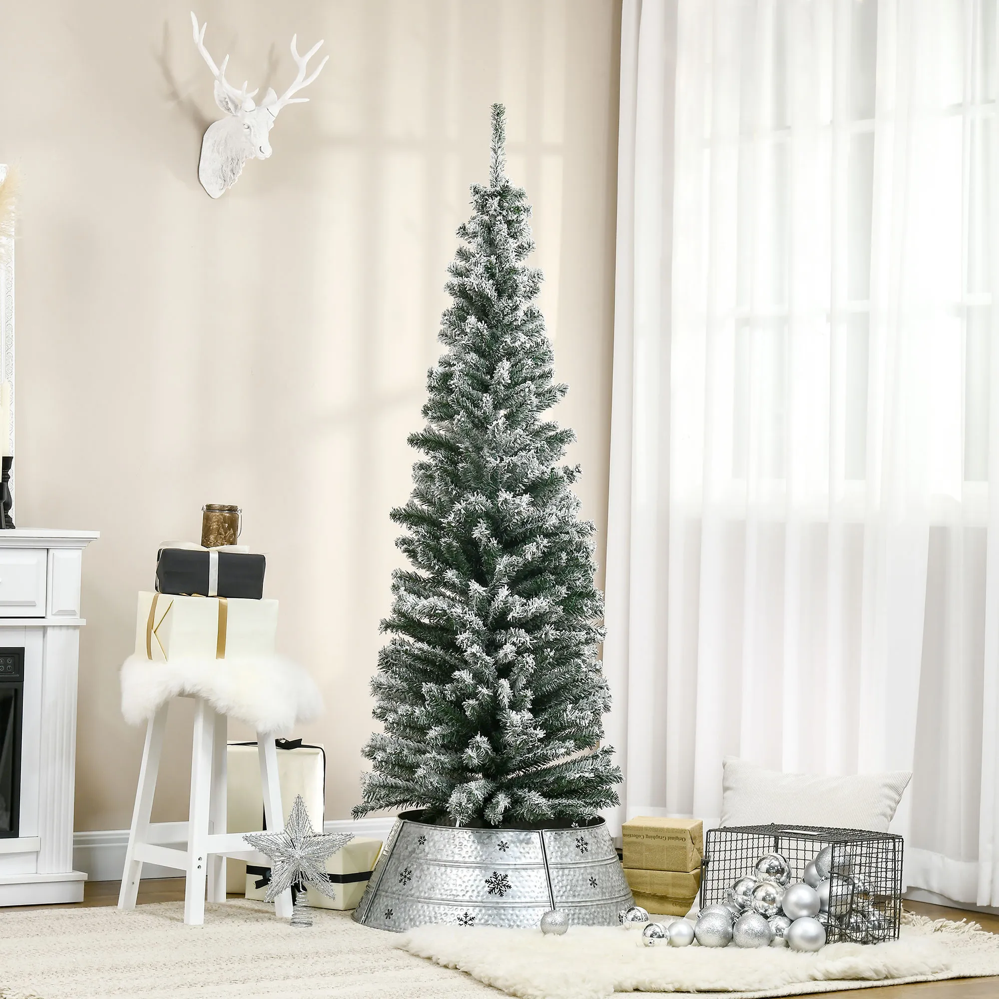 Künstlicher Weihnachtsbaum Bleistift Kiefer mit Schnee 180 cm Grün