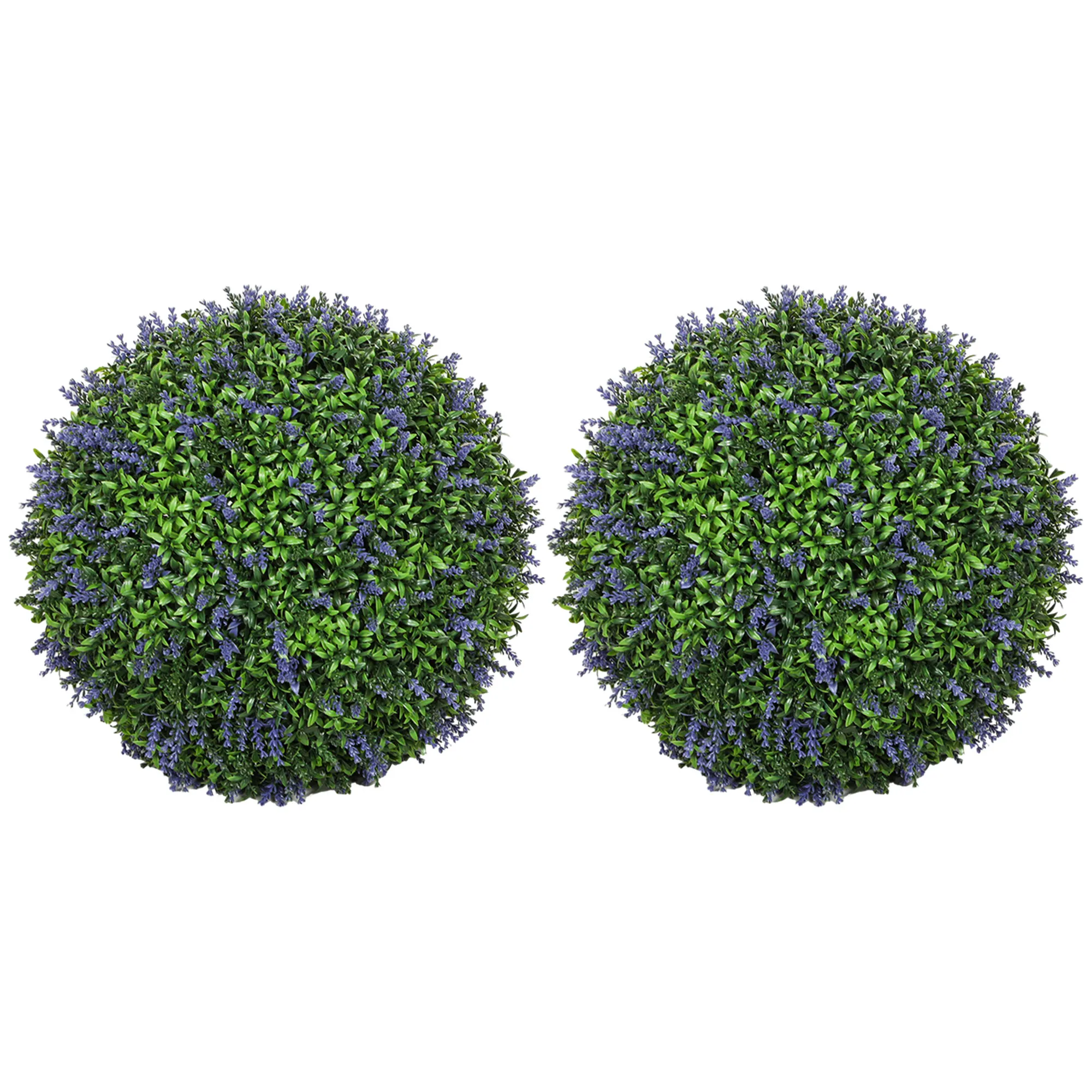 2er-Set künstliche Pflanzen in Kugelform, UV-beständig, Kunstpflanzen für Indoor- und Outdoor-Bereich, 42 cm, Grün+Lila