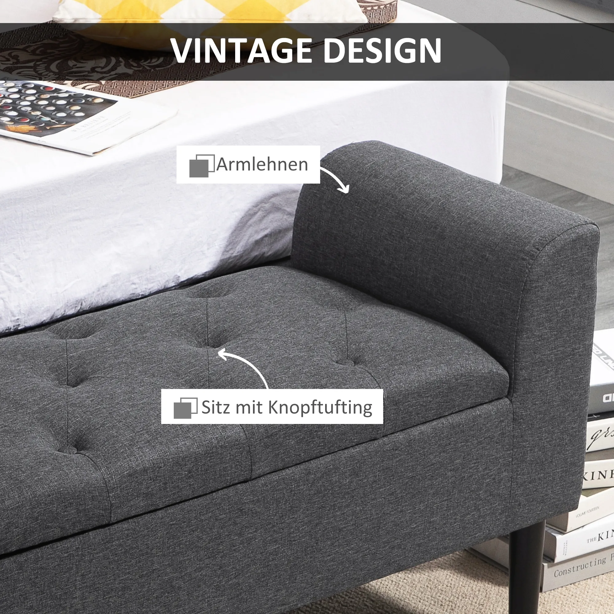 Sitzhocker Dunkelgrau 116L x 44B x 58H cm mit Stauraum