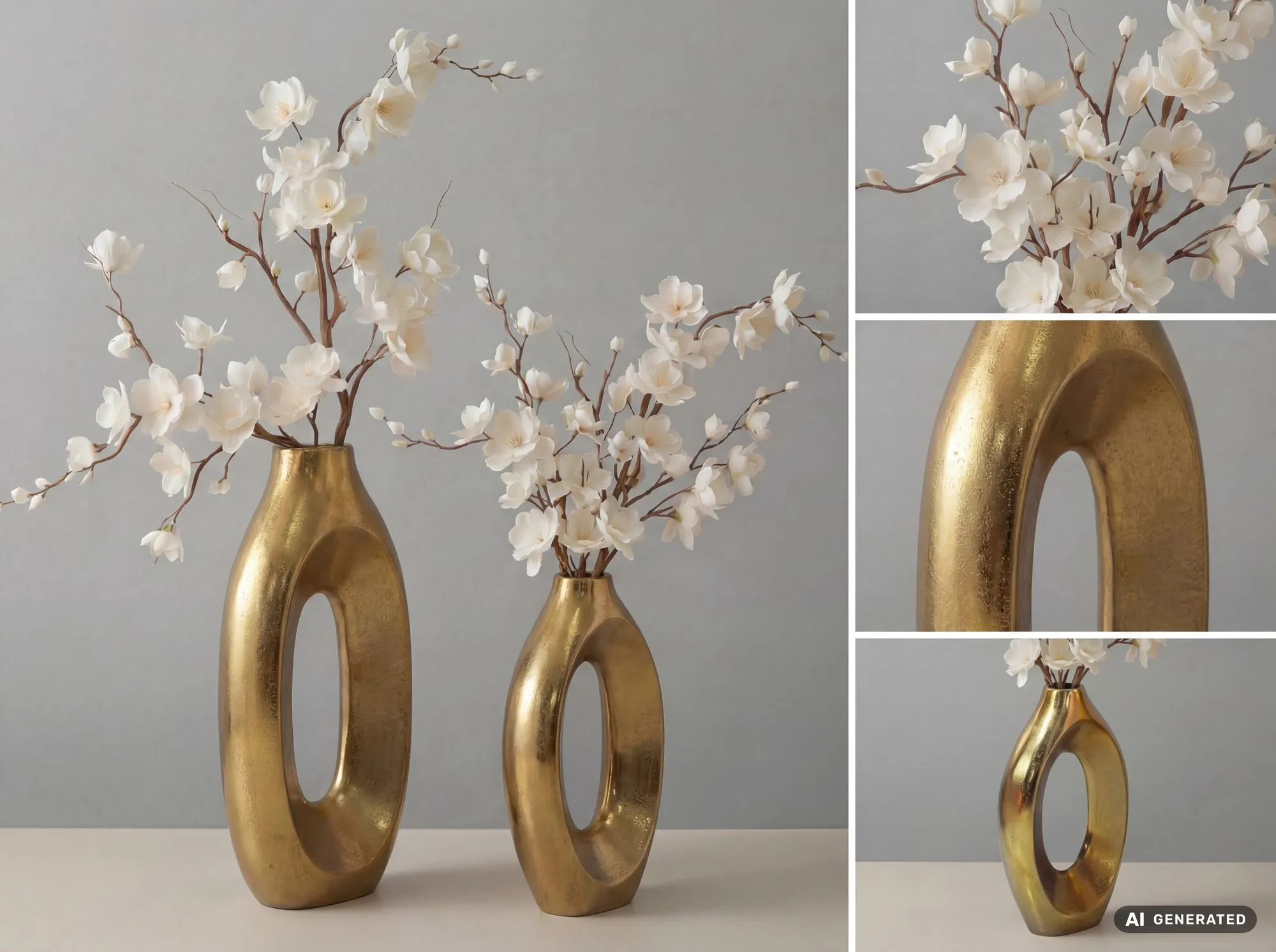 Dekovase 2er Set Metall Gold - Design Blumenvase Groß - Metallvase Modern - Standvase für Blumen und Trockenblumen Hoch - Wohnzimmer Deko - Wohndeko Handmade