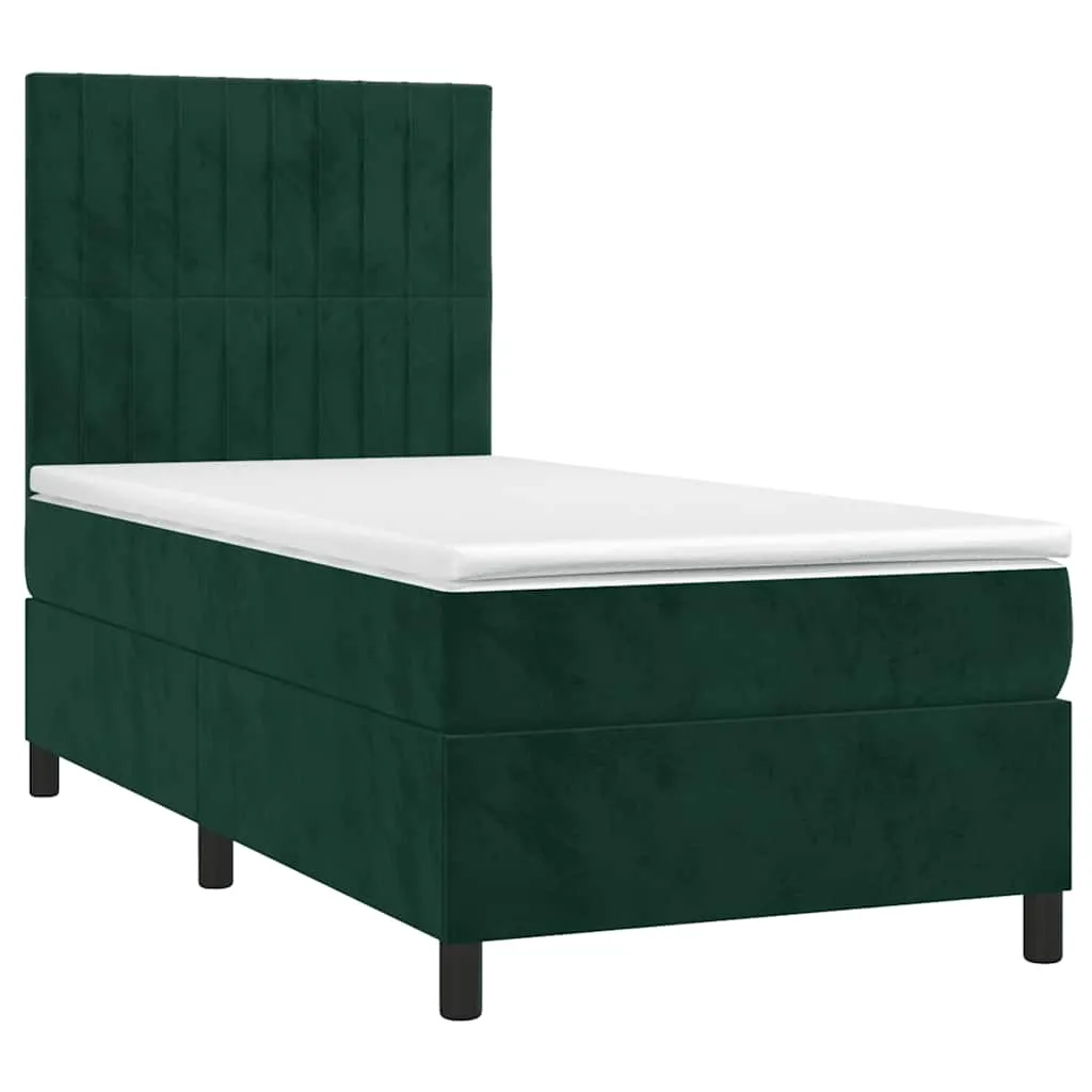 Boxspringbett mit Matratze, LED-Leiste, Samt, 80x200 cm, Dunkelgrün