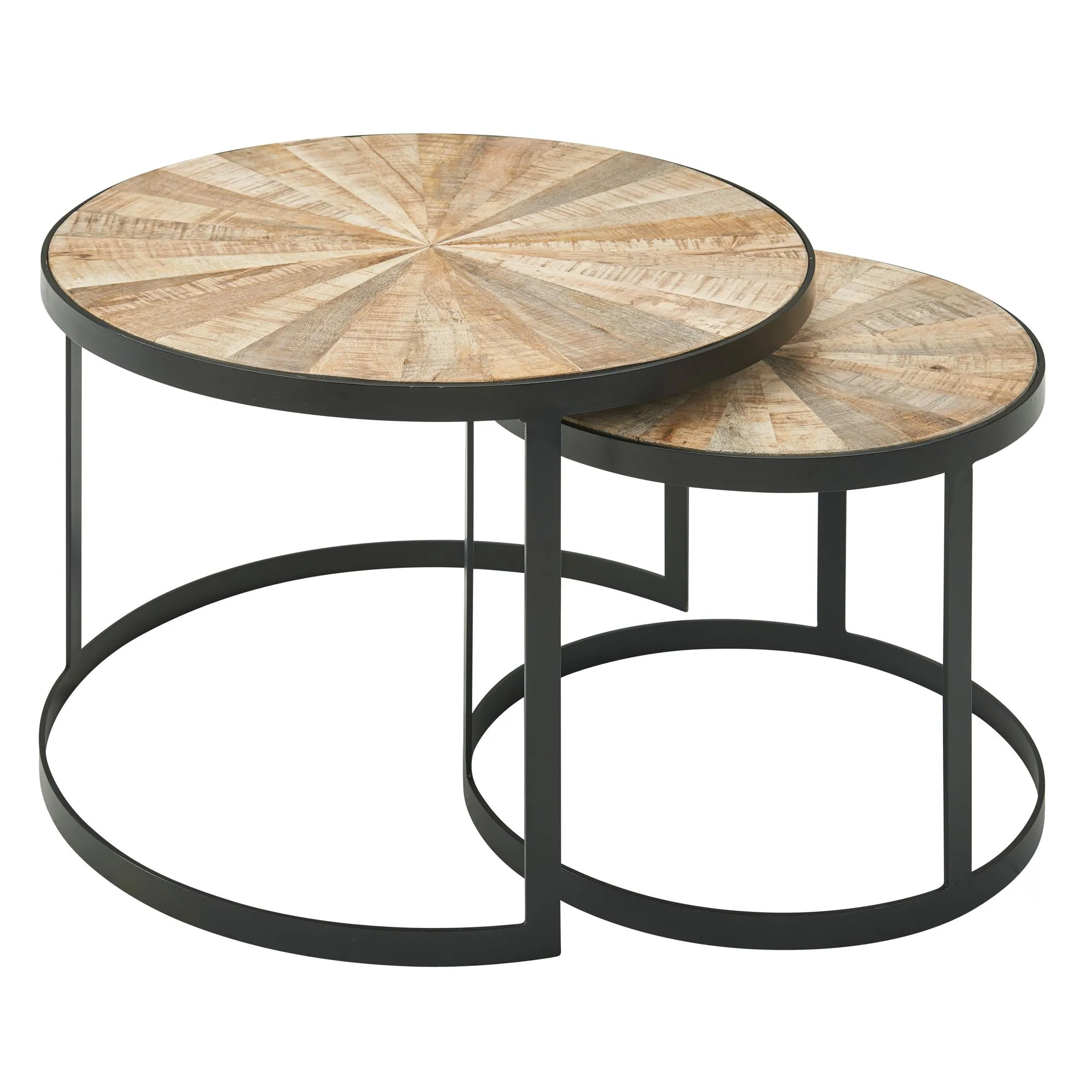 tinkaro Couchtisch rund Set SAYA Holztische Mangoholz Sofatisch Metallgestell
