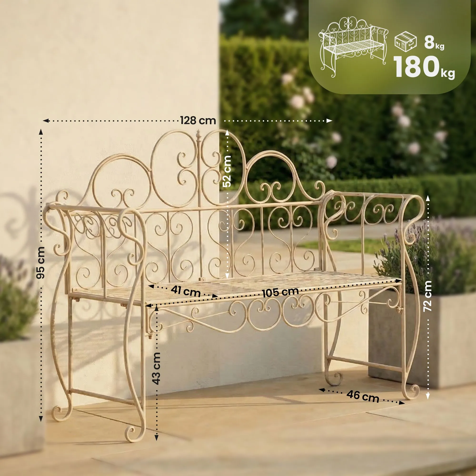 Gartenbank Minna 128x46x94 cm antik-creme